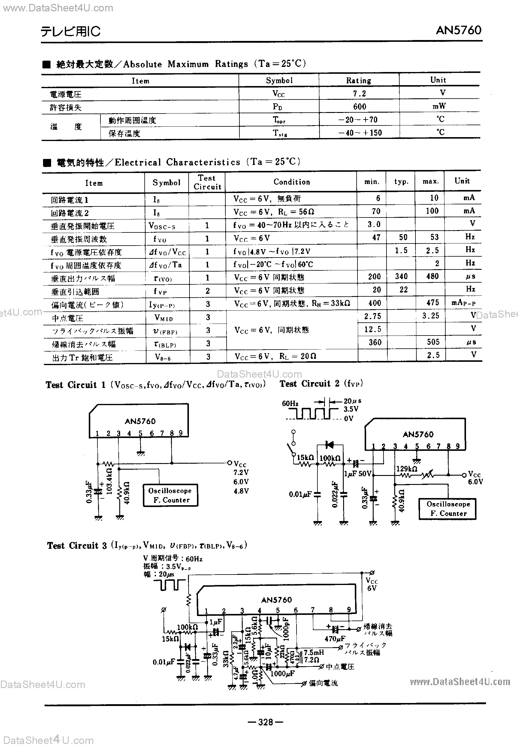 Datasheet AN5760 - B/W TV Vertical Deflection Signal Processing and Output Circuit page 2