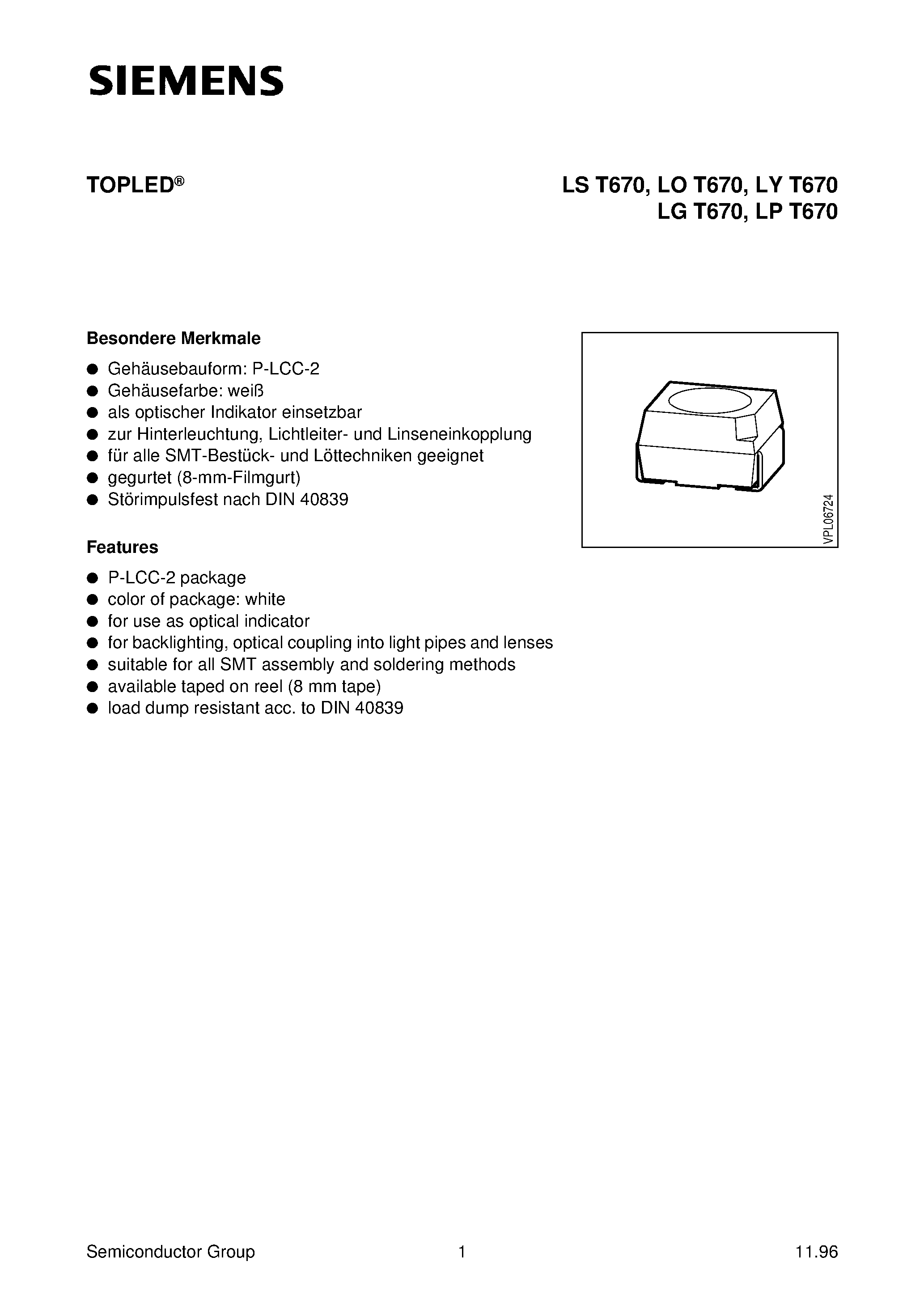 Даташит LPT670-H - TOPLED страница 1