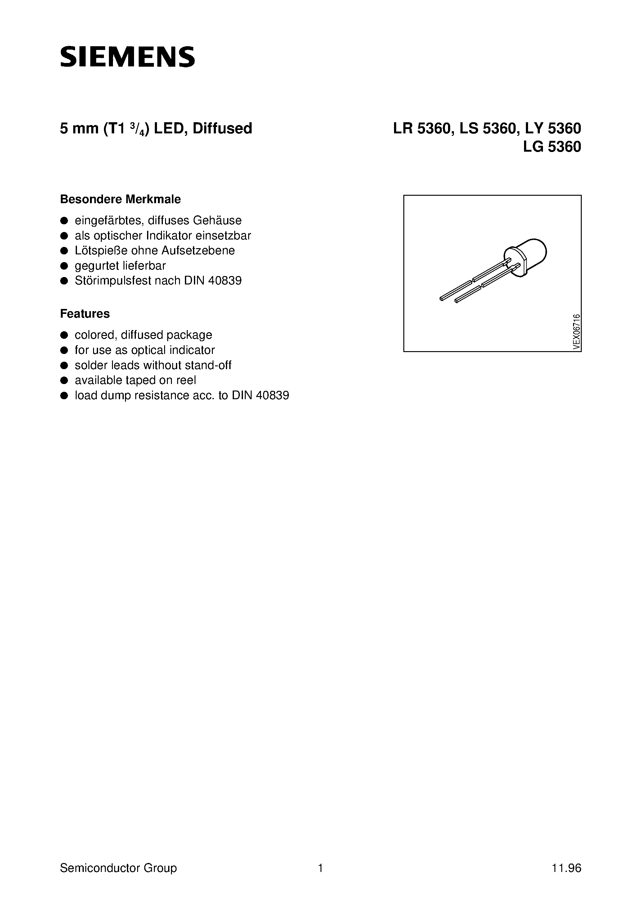 Даташит LR5360-F - 5 mm (T1 3/4) LED / Diffused страница 1