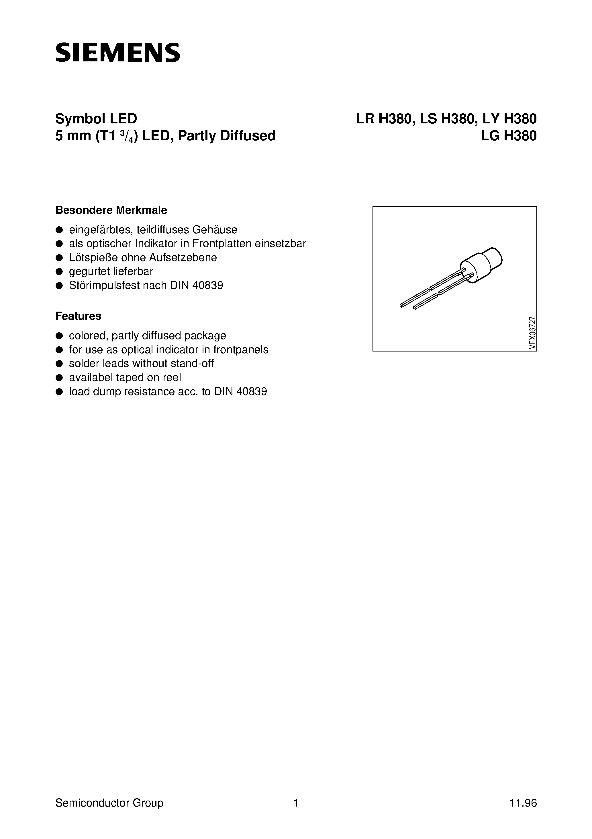 Datasheet LRH380-D - CYLINDRICAL LED LAMP page 1