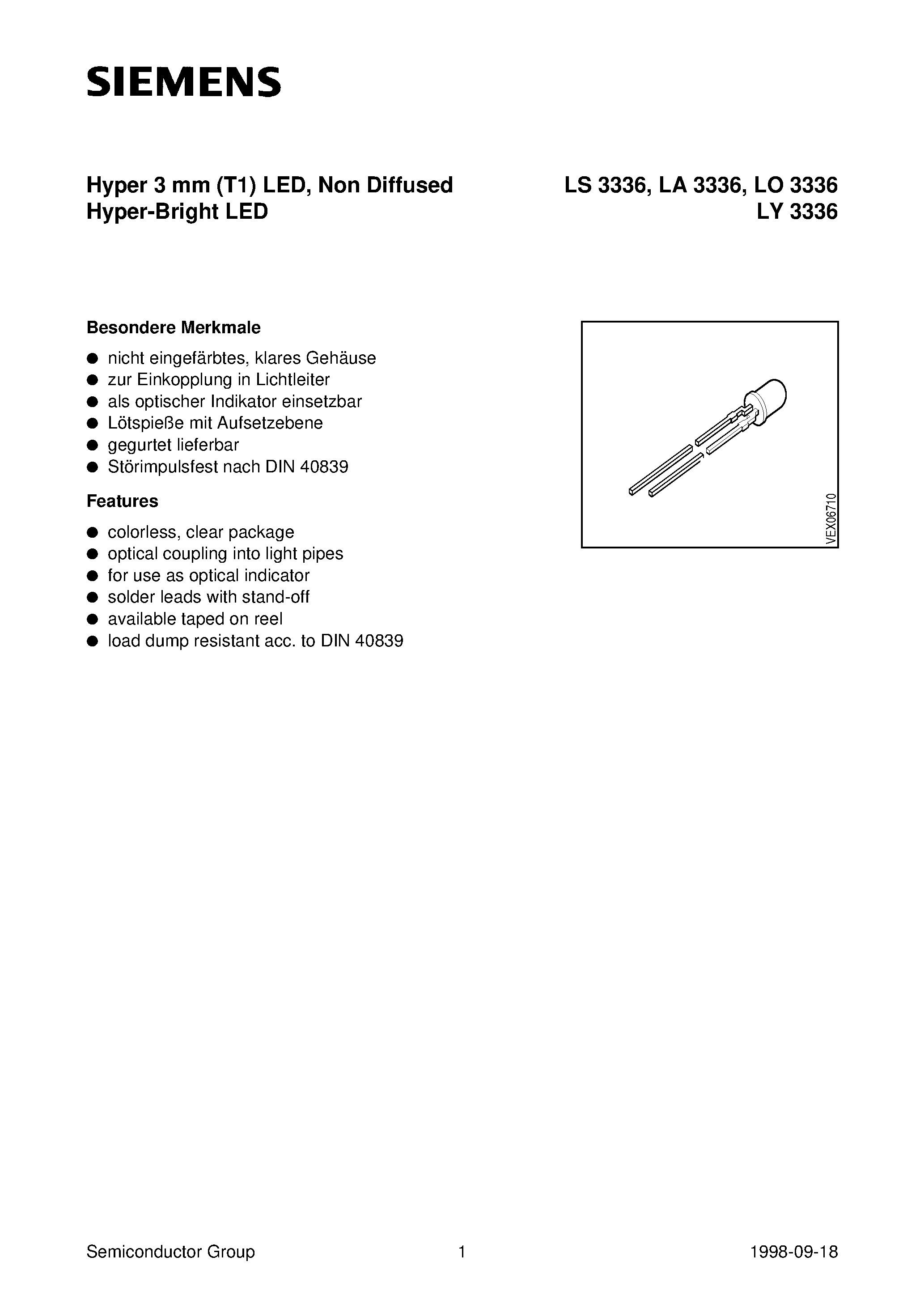 Datasheet LS3336-R - Hyper 3 mm T1 LED / Non Diffused Hyper-Bright LED page 1