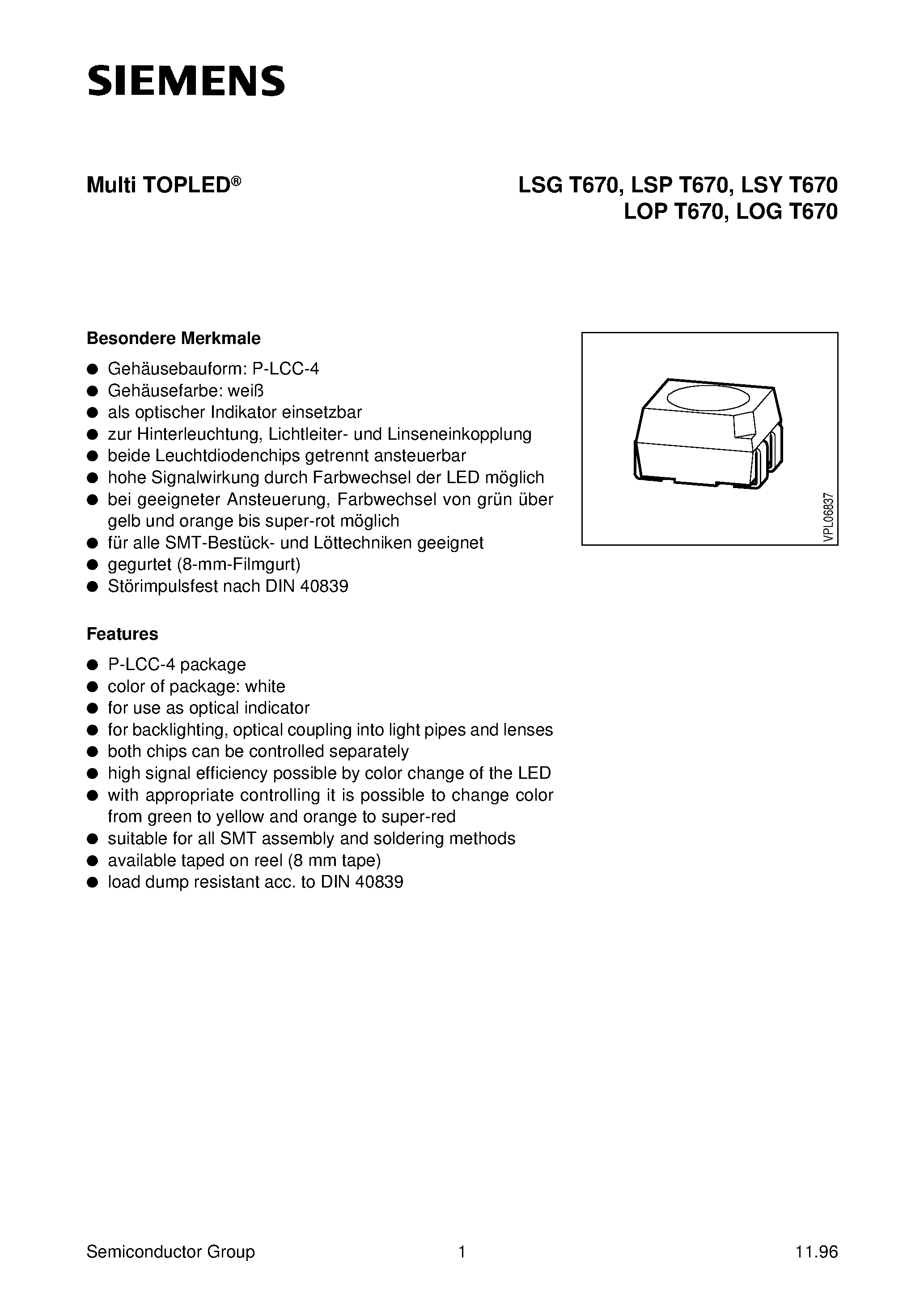 Даташит LSPT670-H - Multi TOPLED страница 1