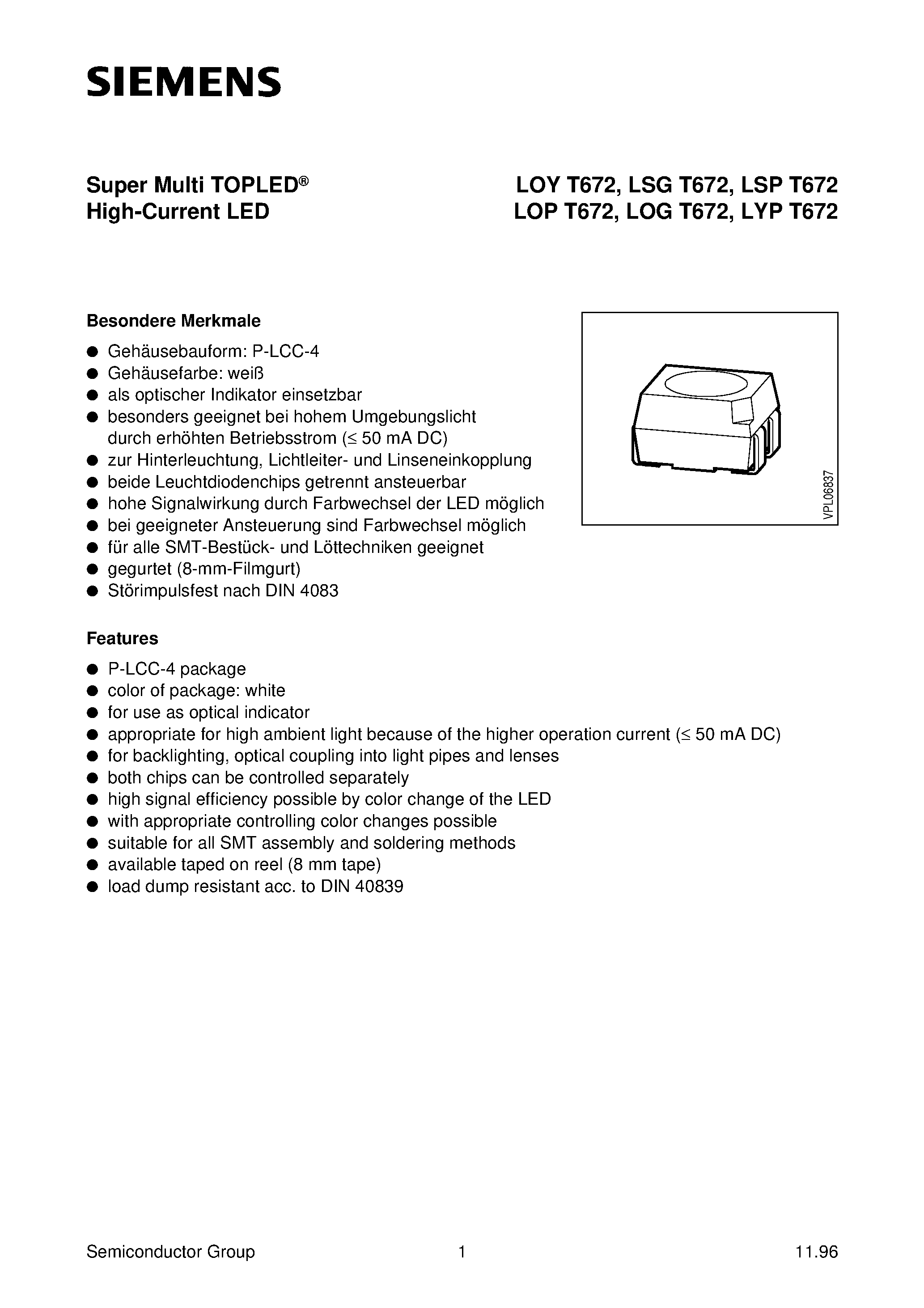 Datasheet LSPT672-L - Super Multi TOPLED High-Current LED page 1