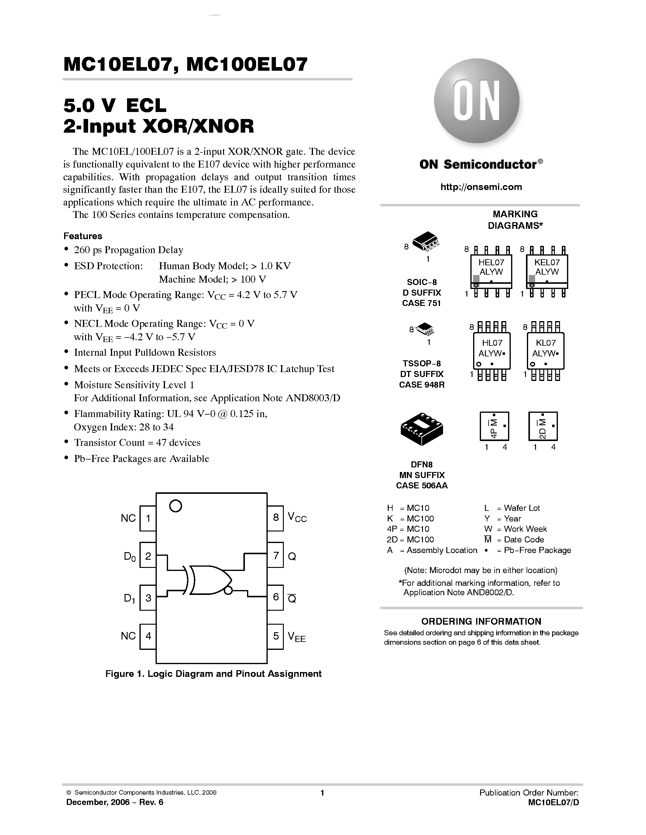 Datasheet MC100EL07 - 2-Input XOR/XNOR page 1