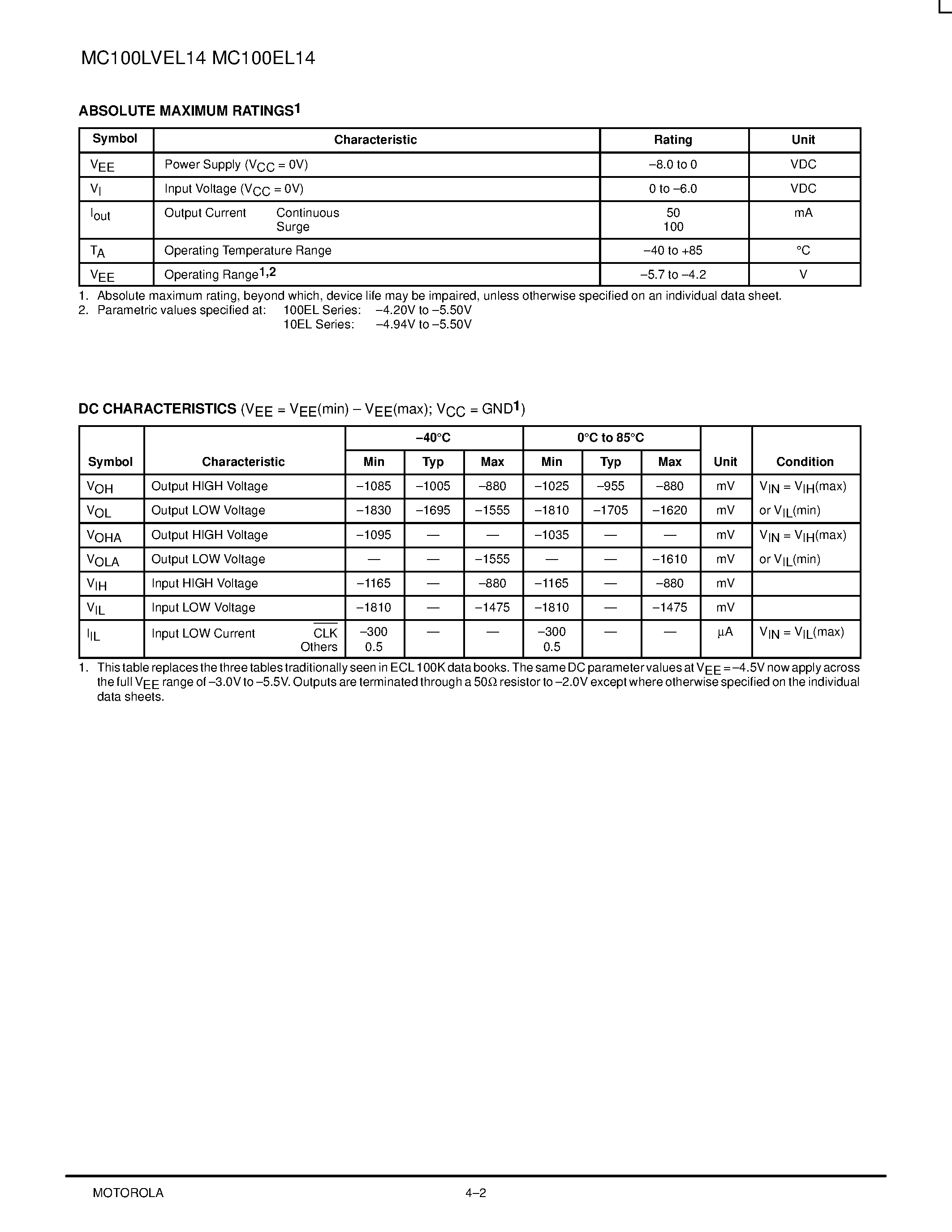 Datasheet MC100EL14DW - 1:5 Clock Distribution Chip page 2