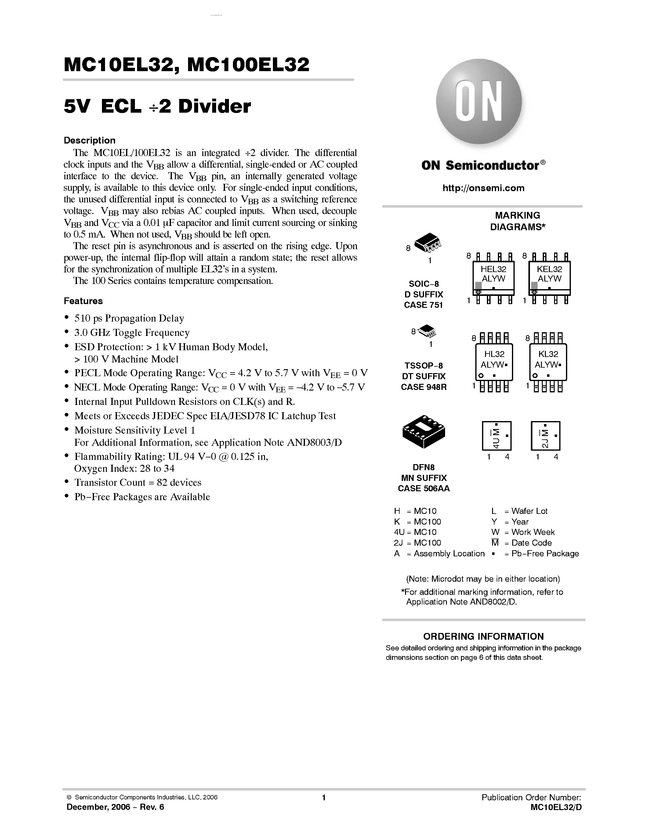 Datasheet MC100EL32 - 2 Divider page 1