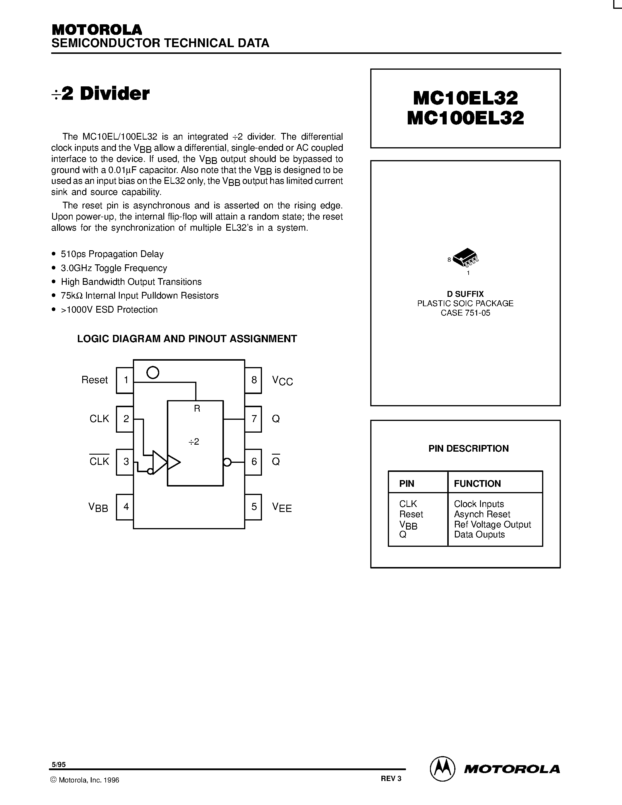 Datasheet MC100EL32D - 2 Divider page 1