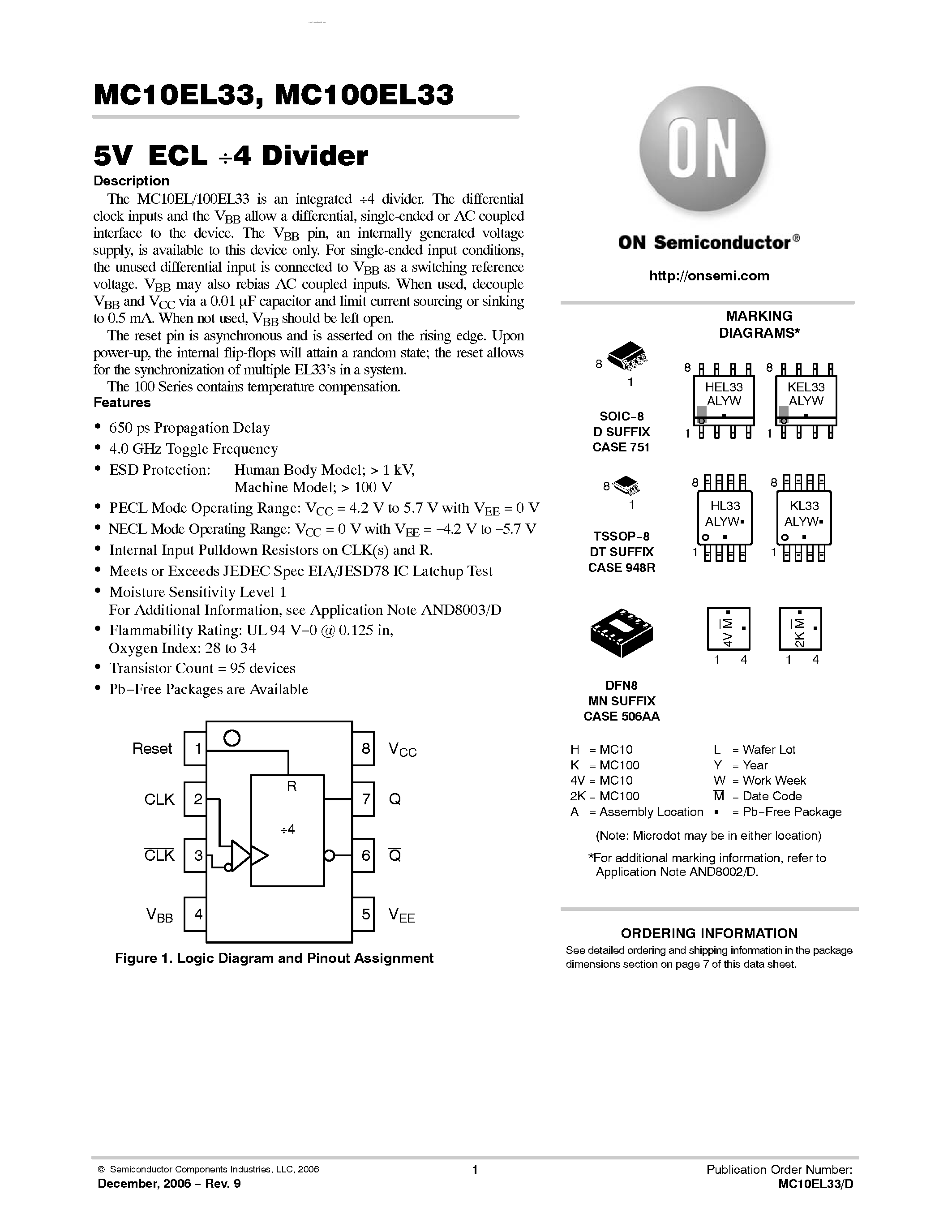 Datasheet MC100EL33 - 4 Divider page 1