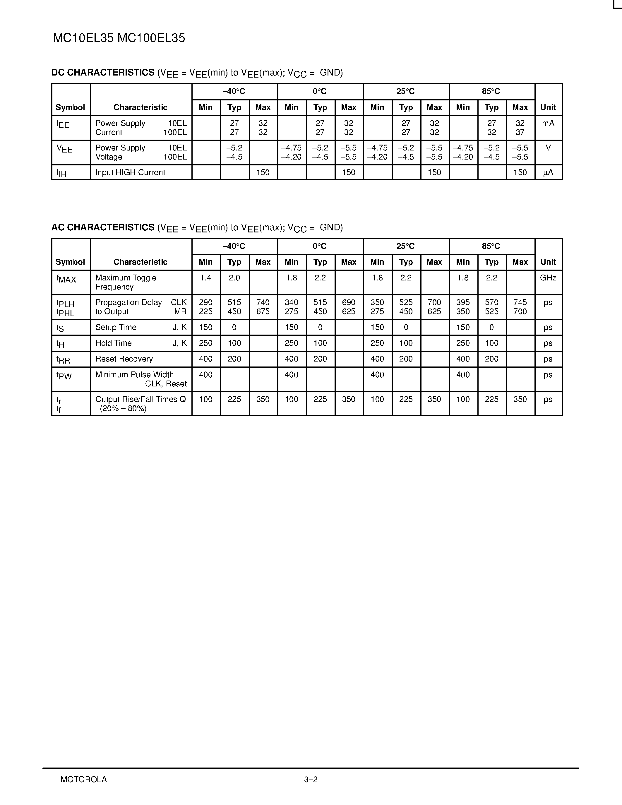 Datasheet MC100EL35D - JK Flip-Flop. page 2