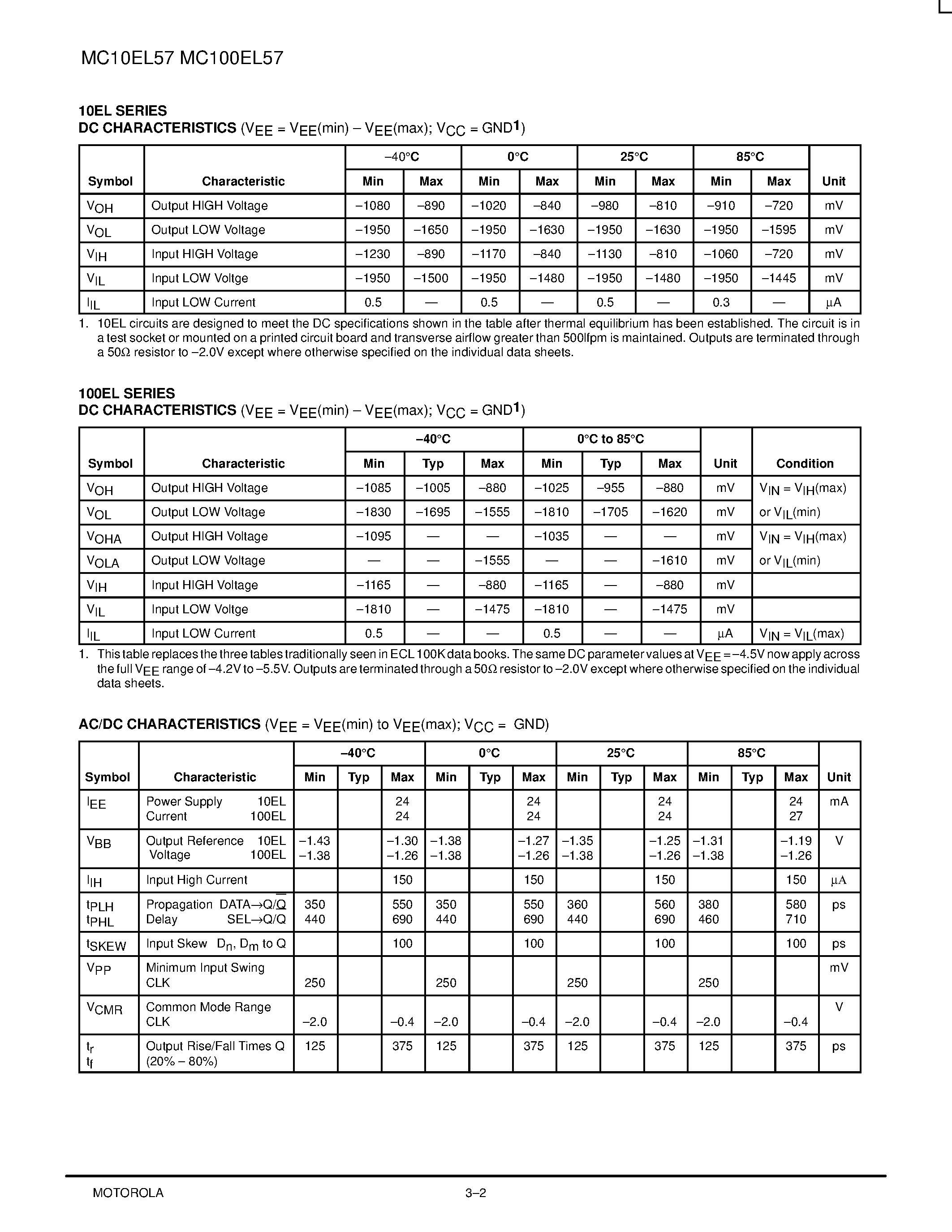 Datasheet MC100EL57D - 4:1 Differential Multiplexer page 2