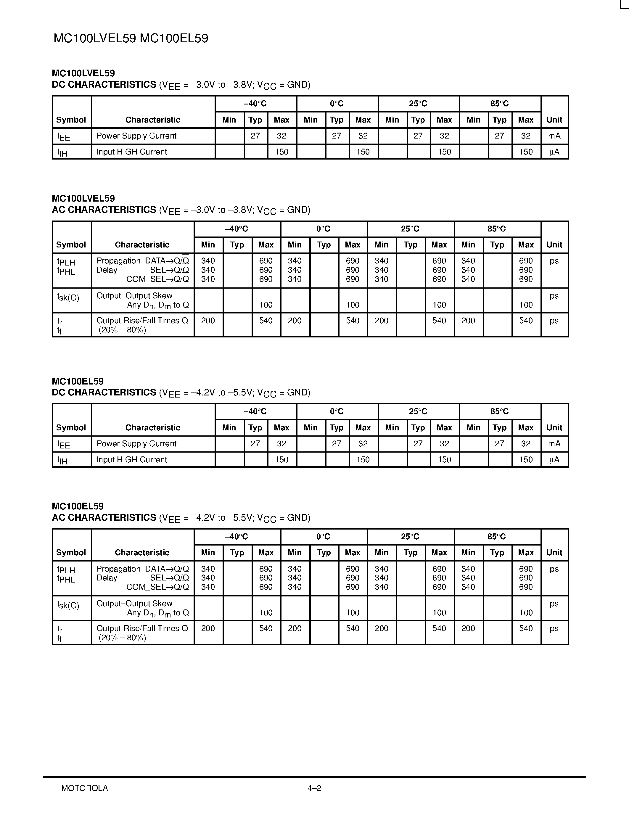 Datasheet MC100EL59DW - Triple 2:1 Multiplexer page 2