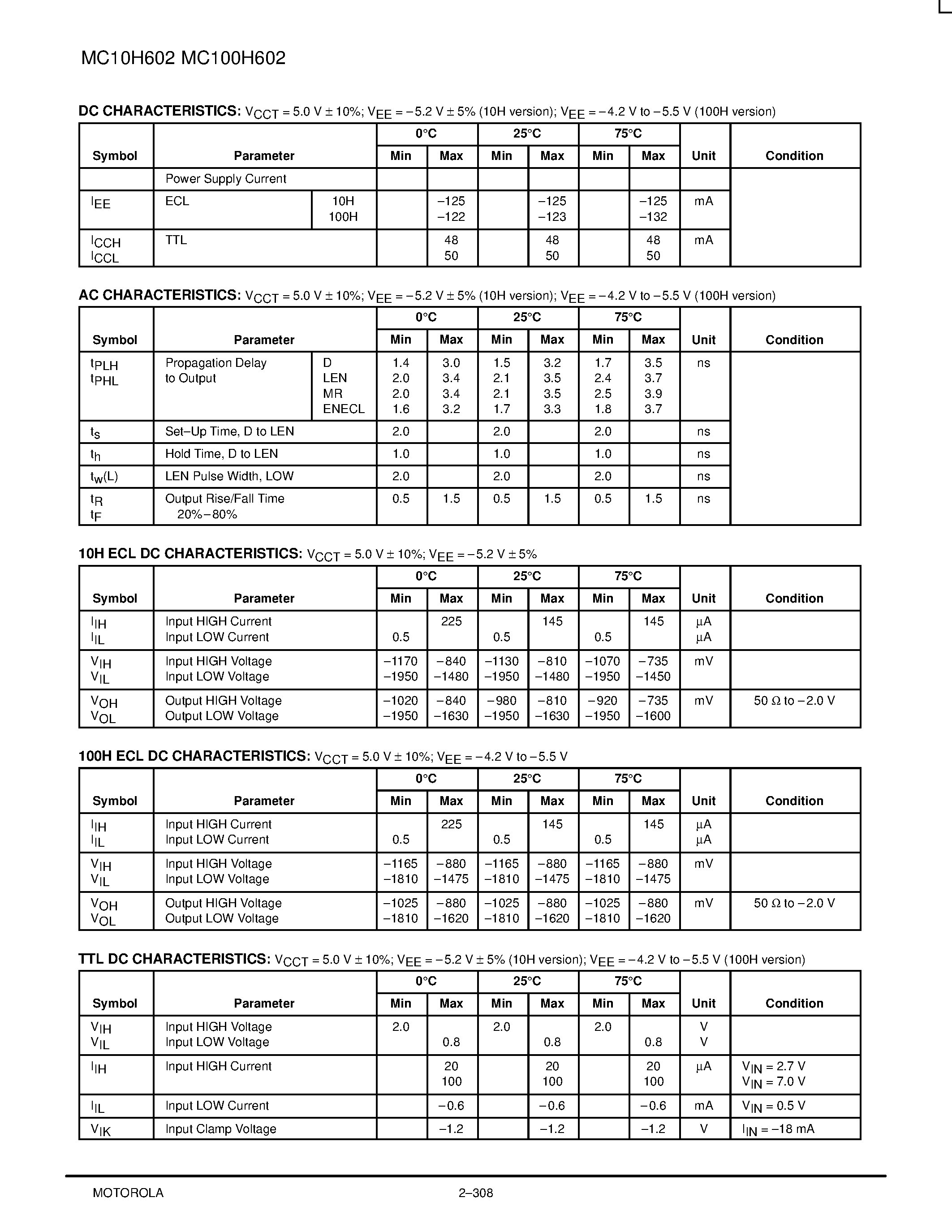 Datasheet MC100H602FN - 9-Bit Latch TTL/ECL Translator page 2