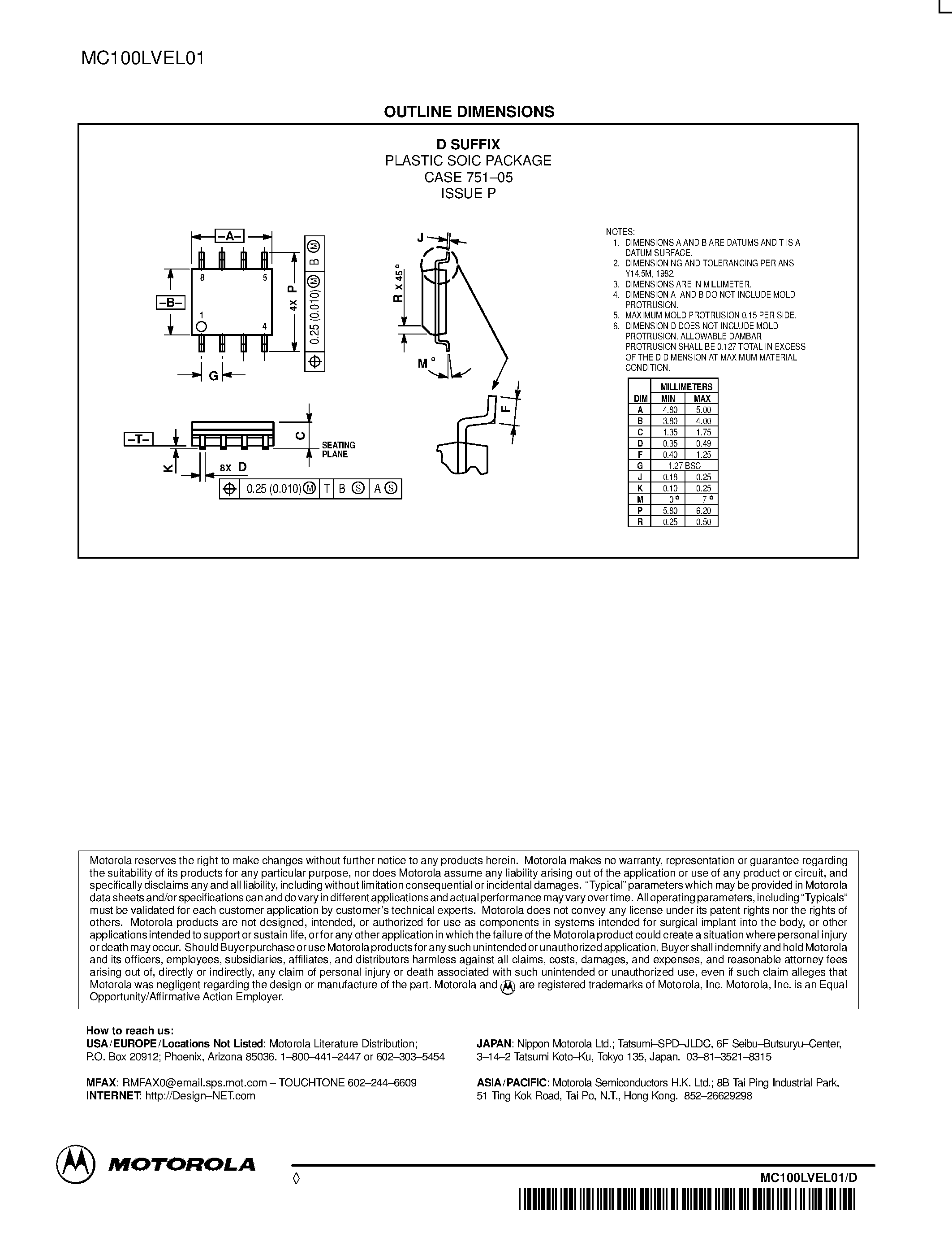 Datasheet MC100LVEL01D - 4-Input OR/NOR page 2