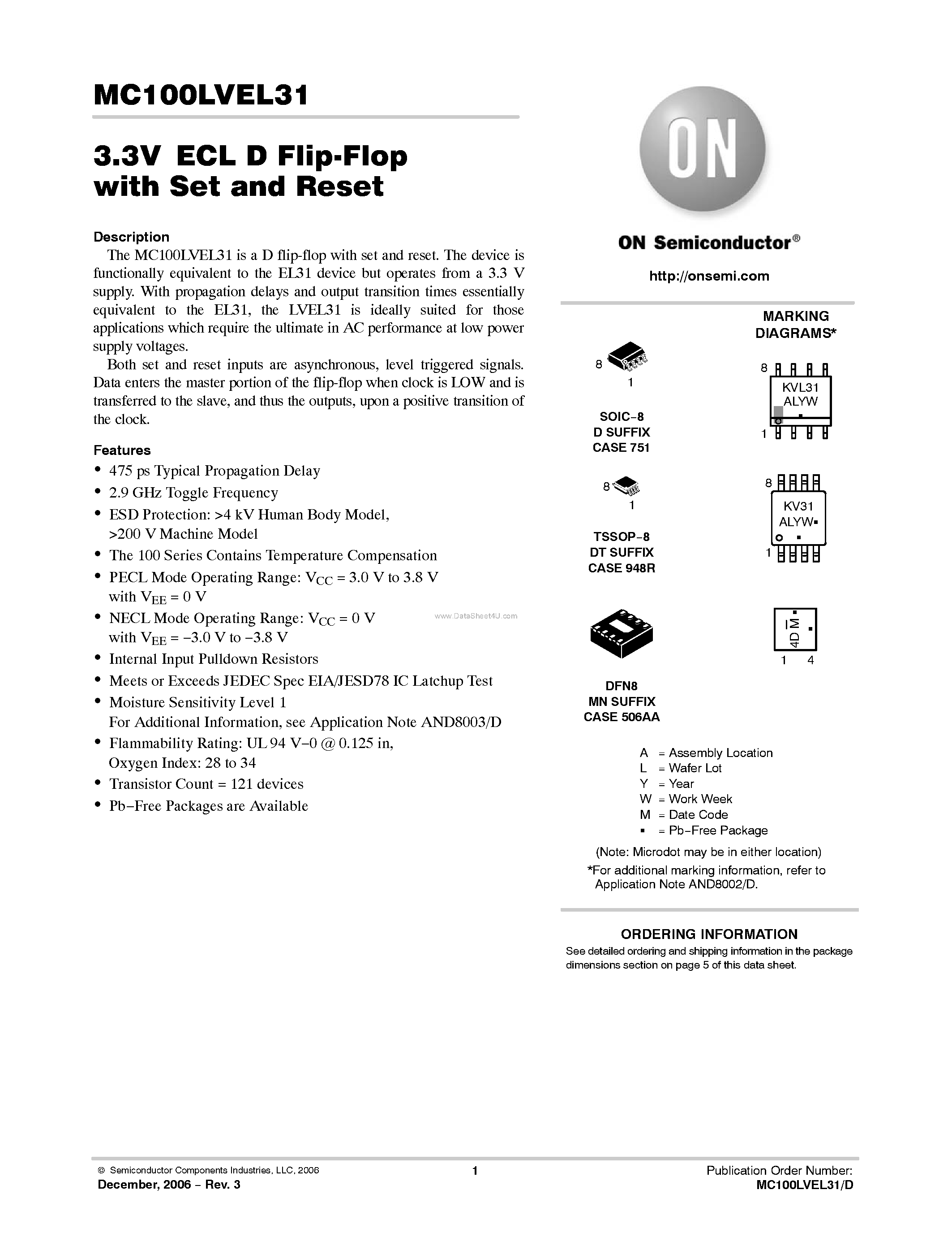 Datasheet MC100LVEL31 - D Flip-Flop With Set and Reset page 1