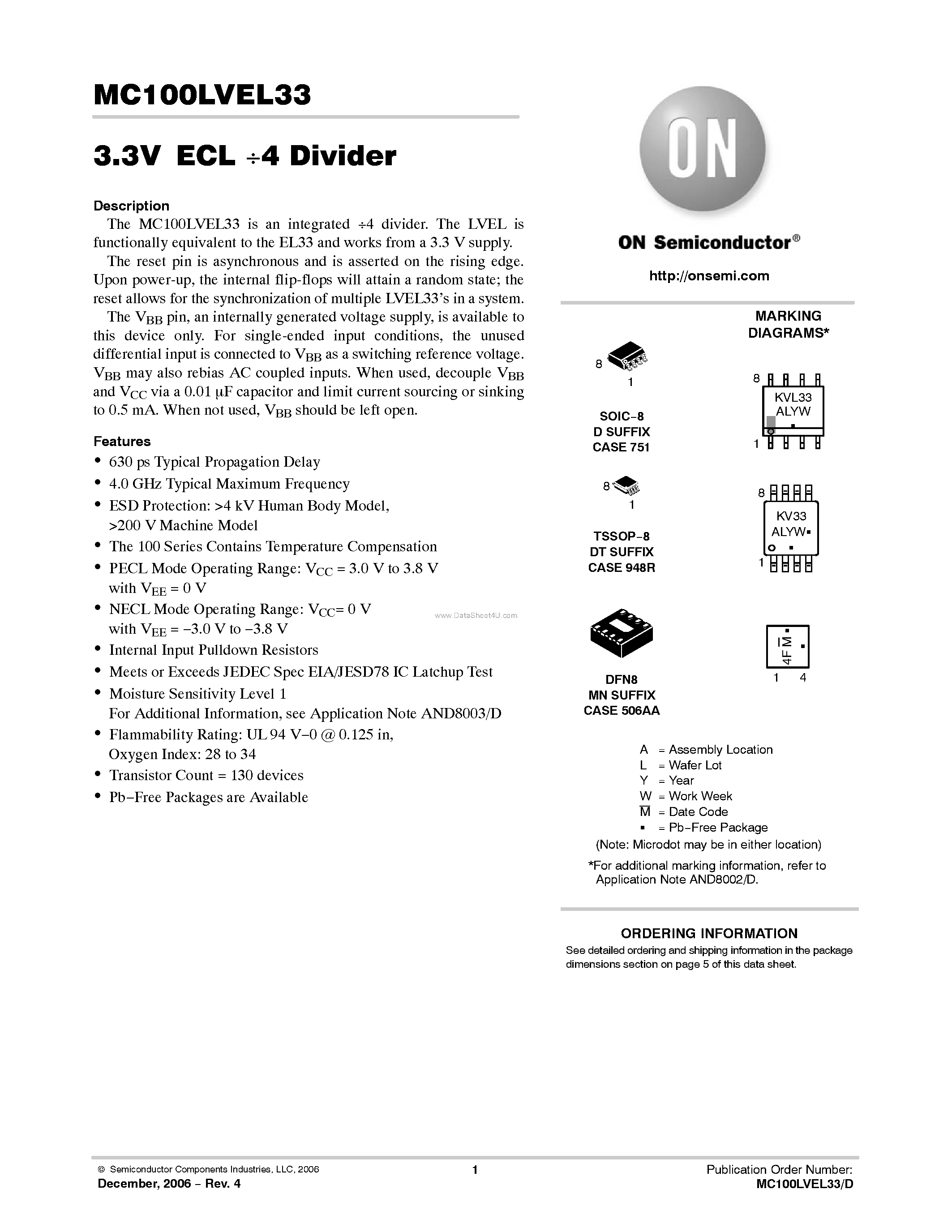 Datasheet MC100LVEL33 - Divider page 1