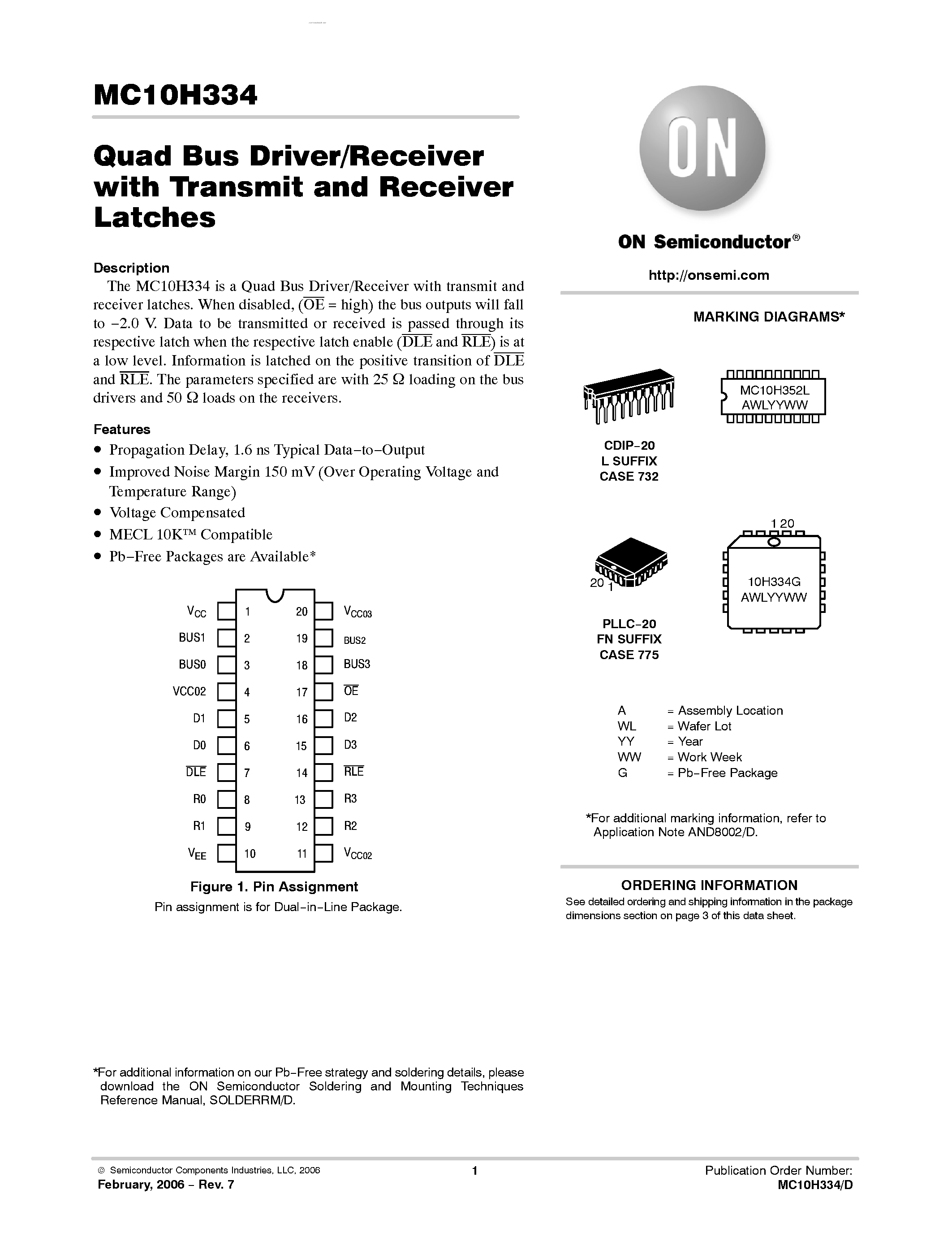 Datasheet MC10H334 - Quad Bus Driver/Receiver with Transmit and Receiver Latches page 1