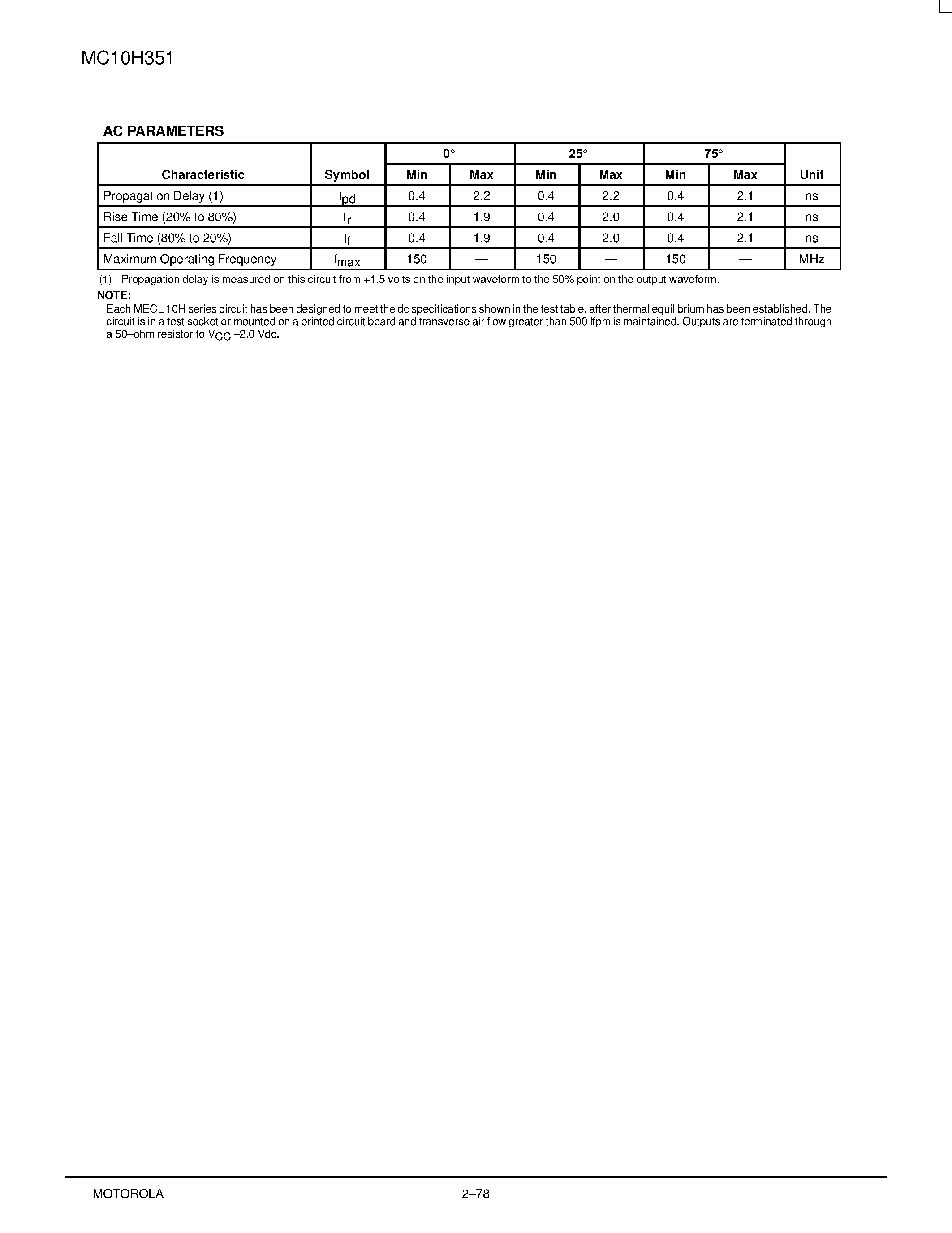 Datasheet MC10H351 - Quad TTL/NMOS to PECL Translator page 2