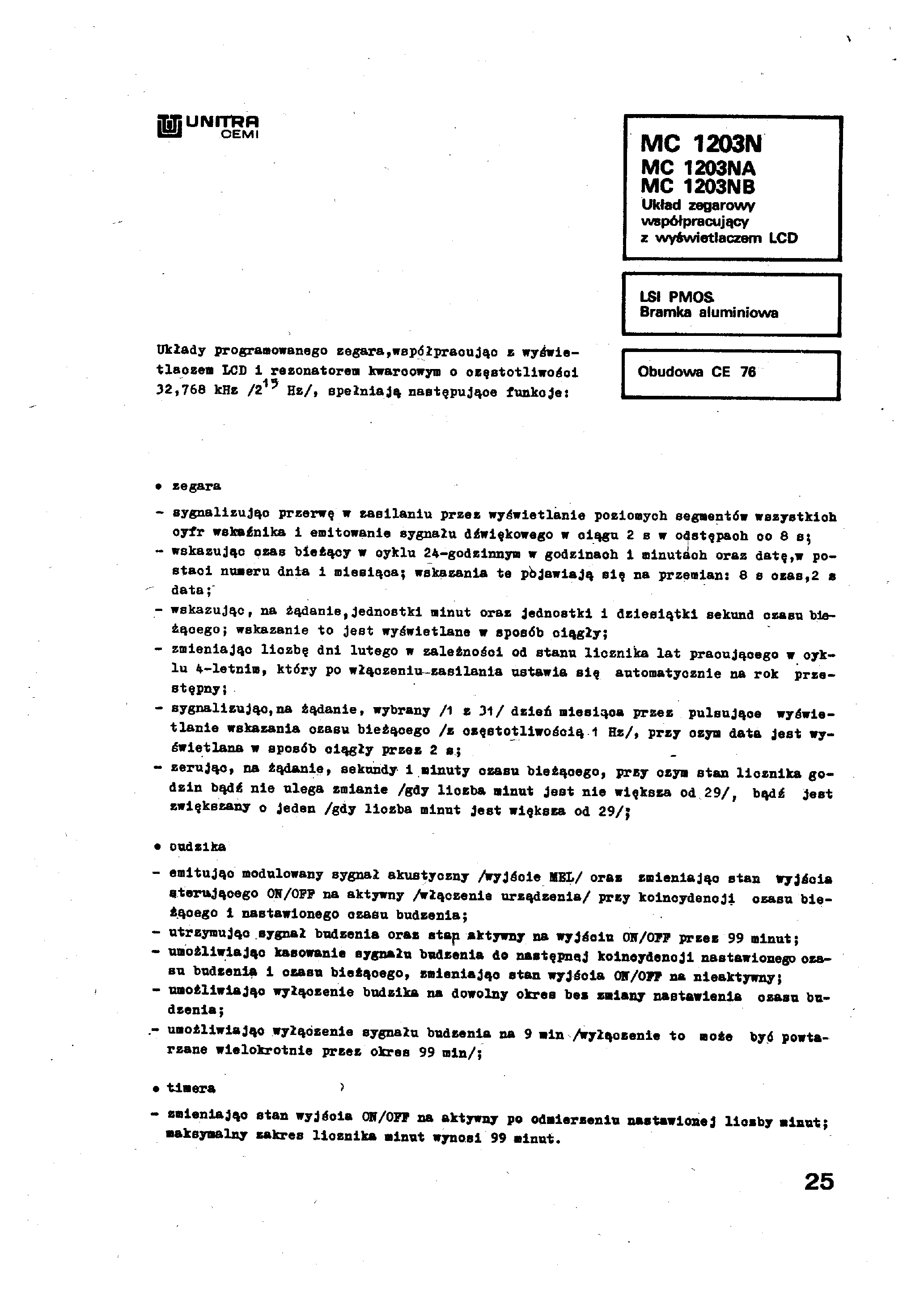 Datasheet MC1203N - LSI PMOS page 1