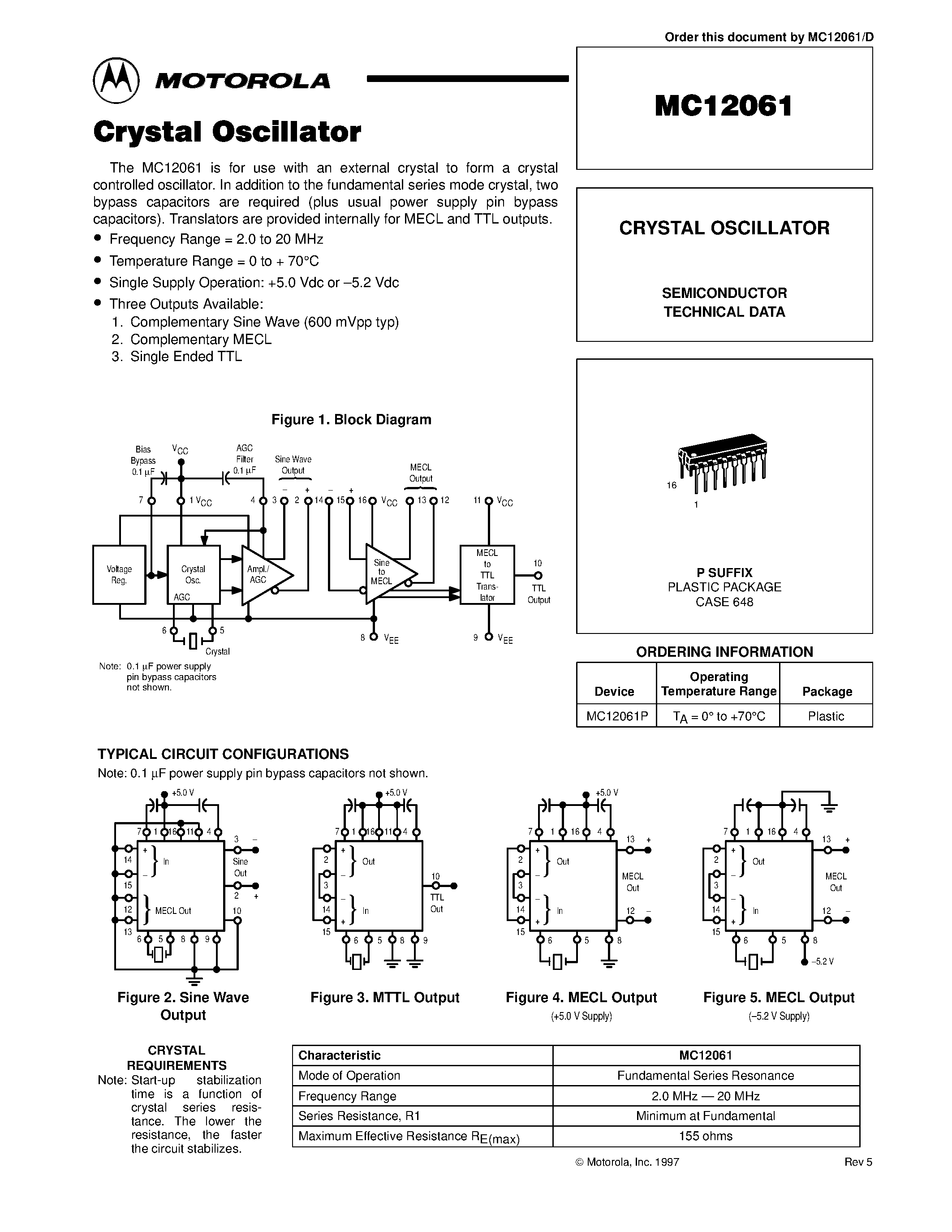 Datasheet MC12061 - CRYSTAL OSCILLATOR page 1