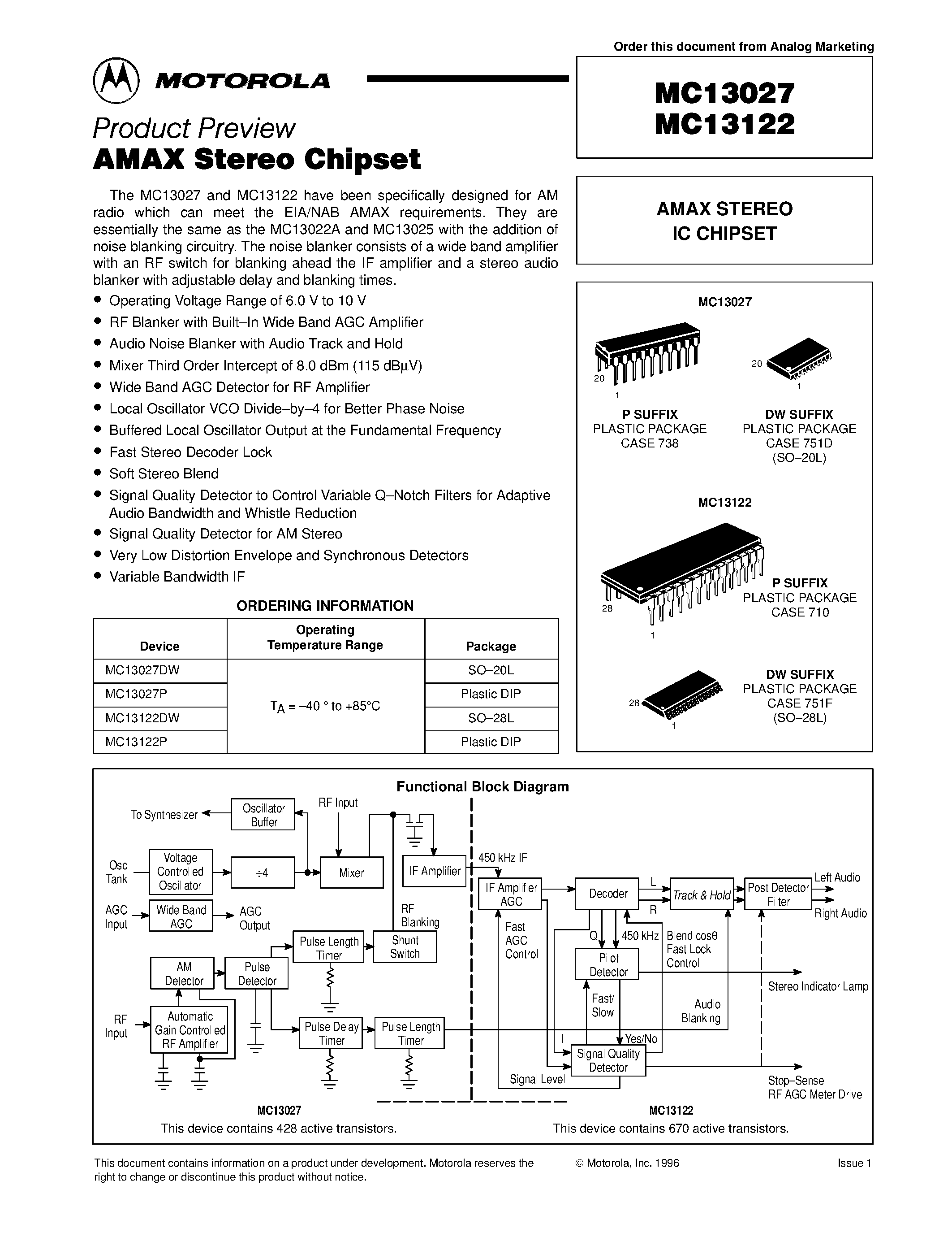 Даташит MC13122 - AMAX STEREO IC CHIPSET страница 1