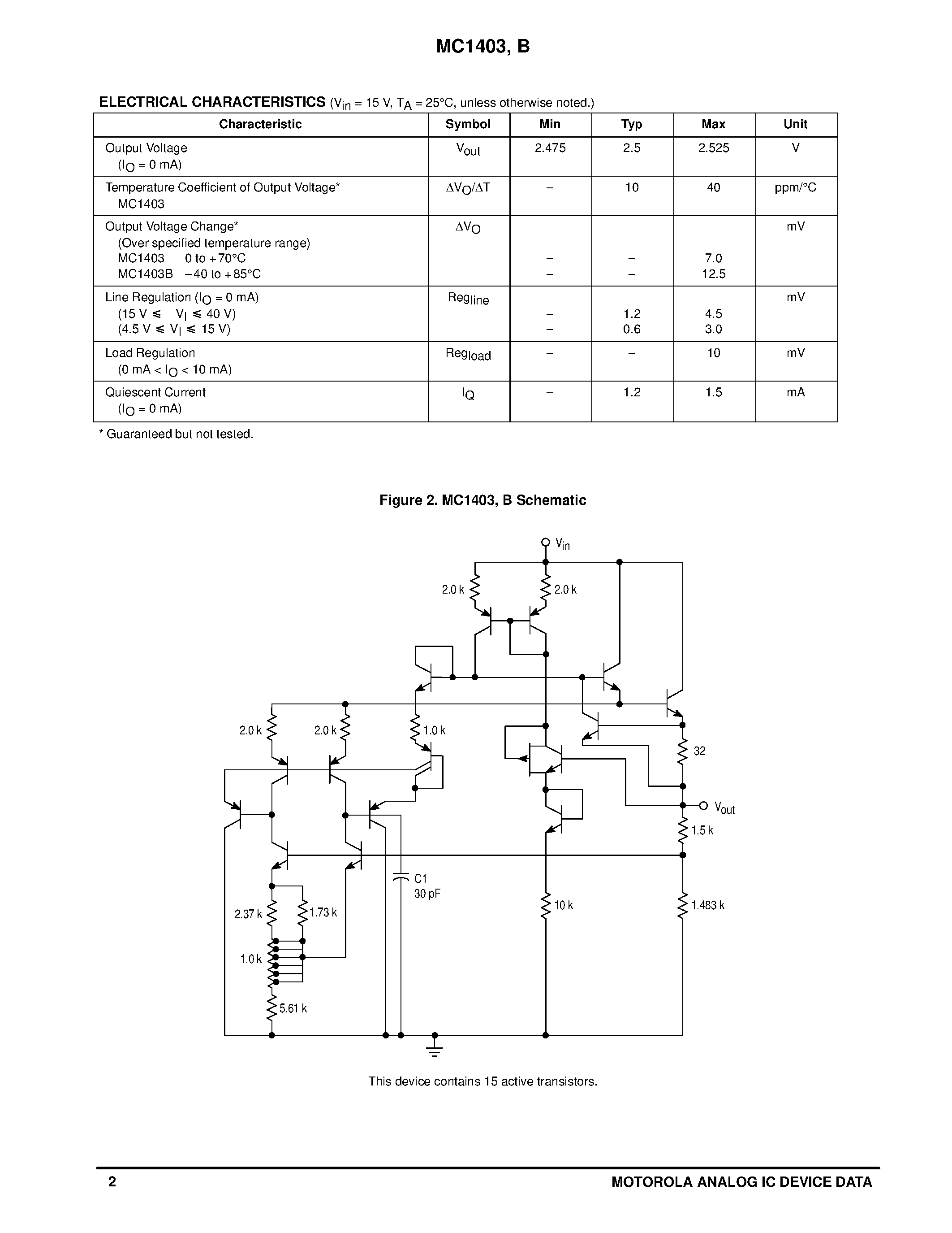 Даташит MC1403BP1 - PRECISION LOW VOLTAGE REFERENCE страница 2