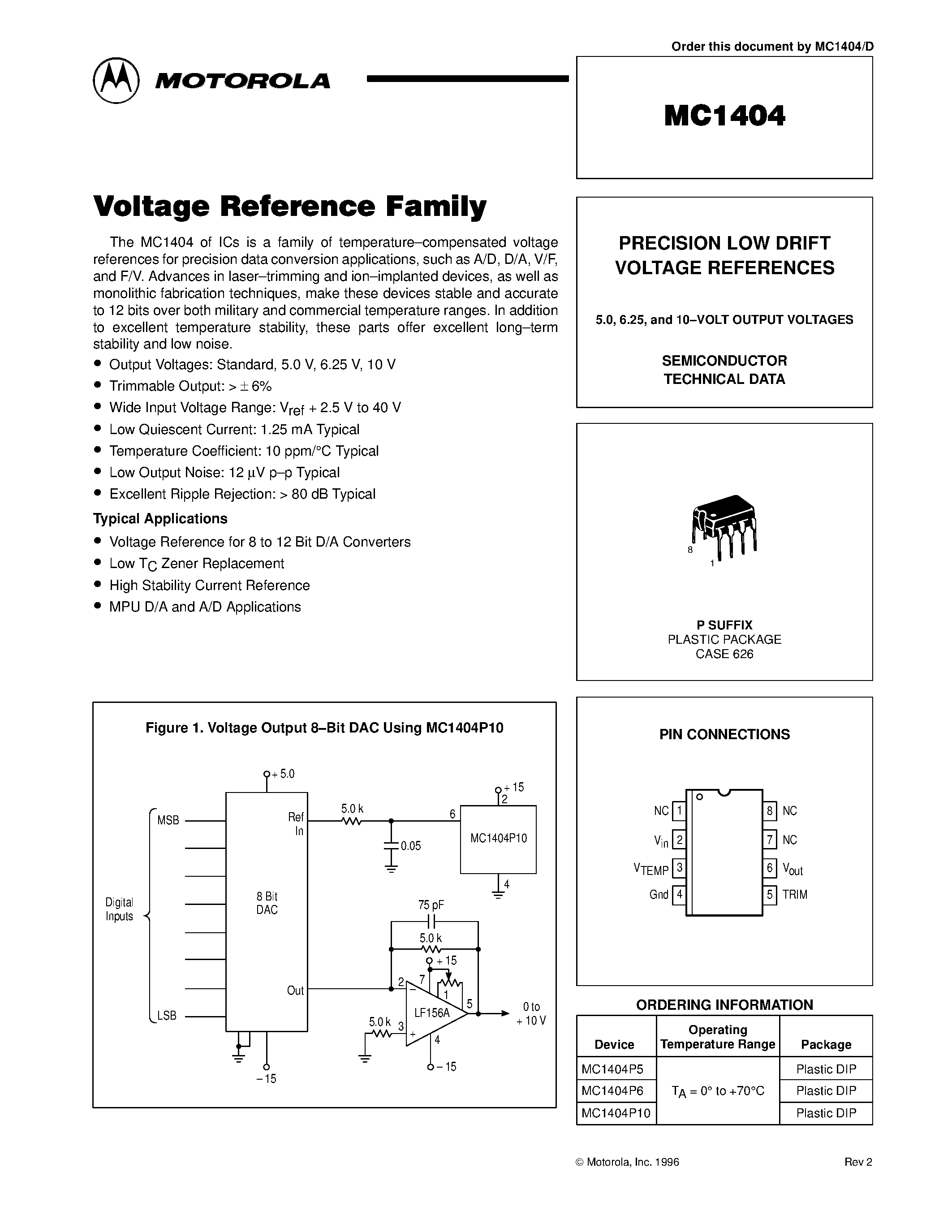 Даташит MC1404 - PRECISION LOW DRIFT VOLTAGE REFERENCES страница 1