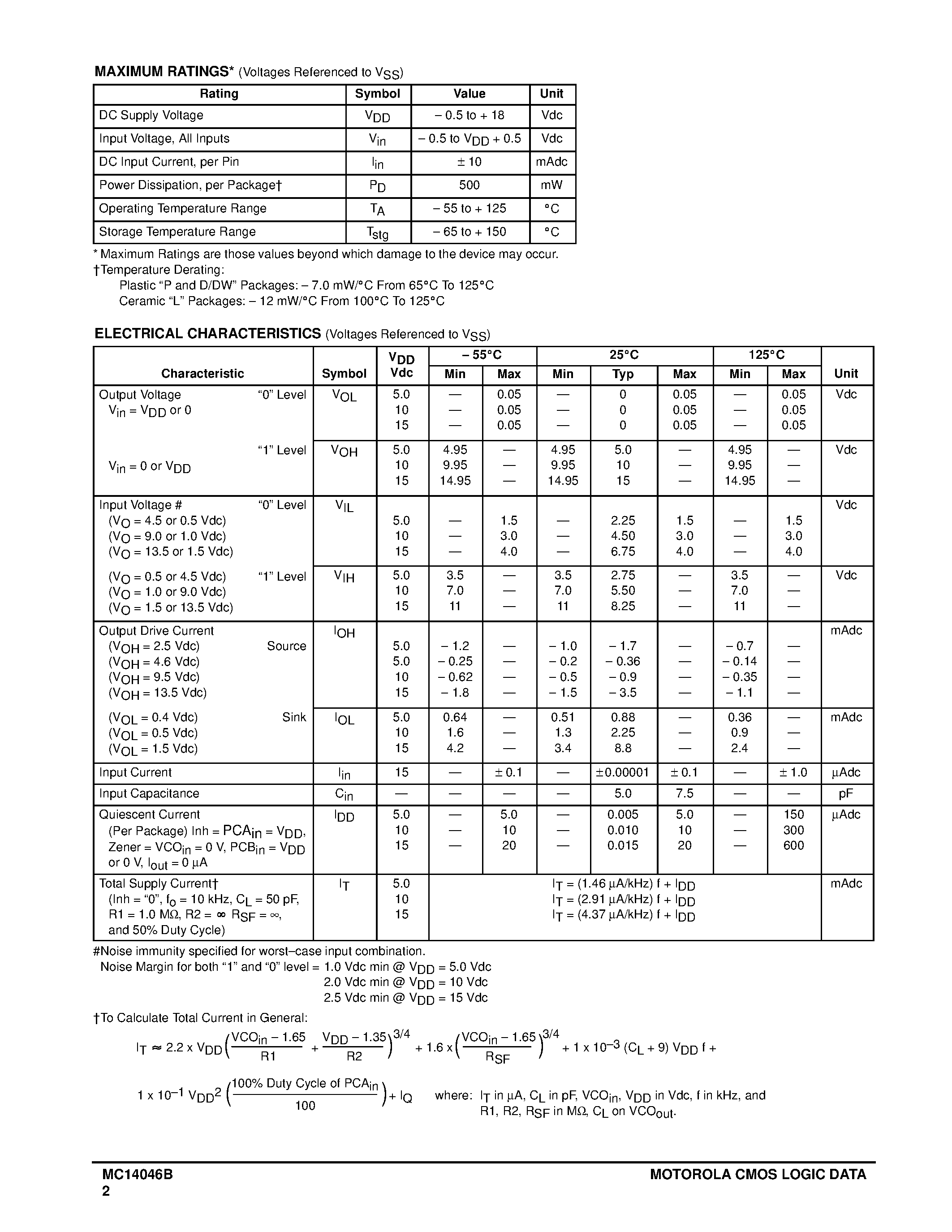 Даташит MC14046BCL - Phase Locked Loop страница 2