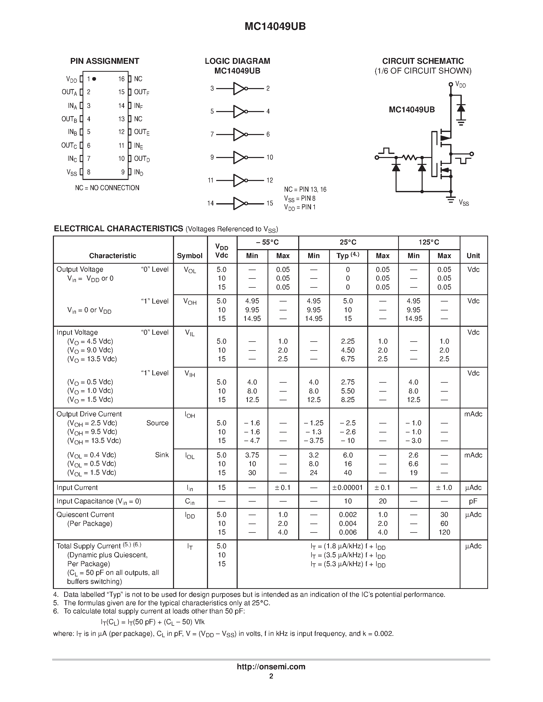 Даташит MC14049UB - Hex Buffers страница 2