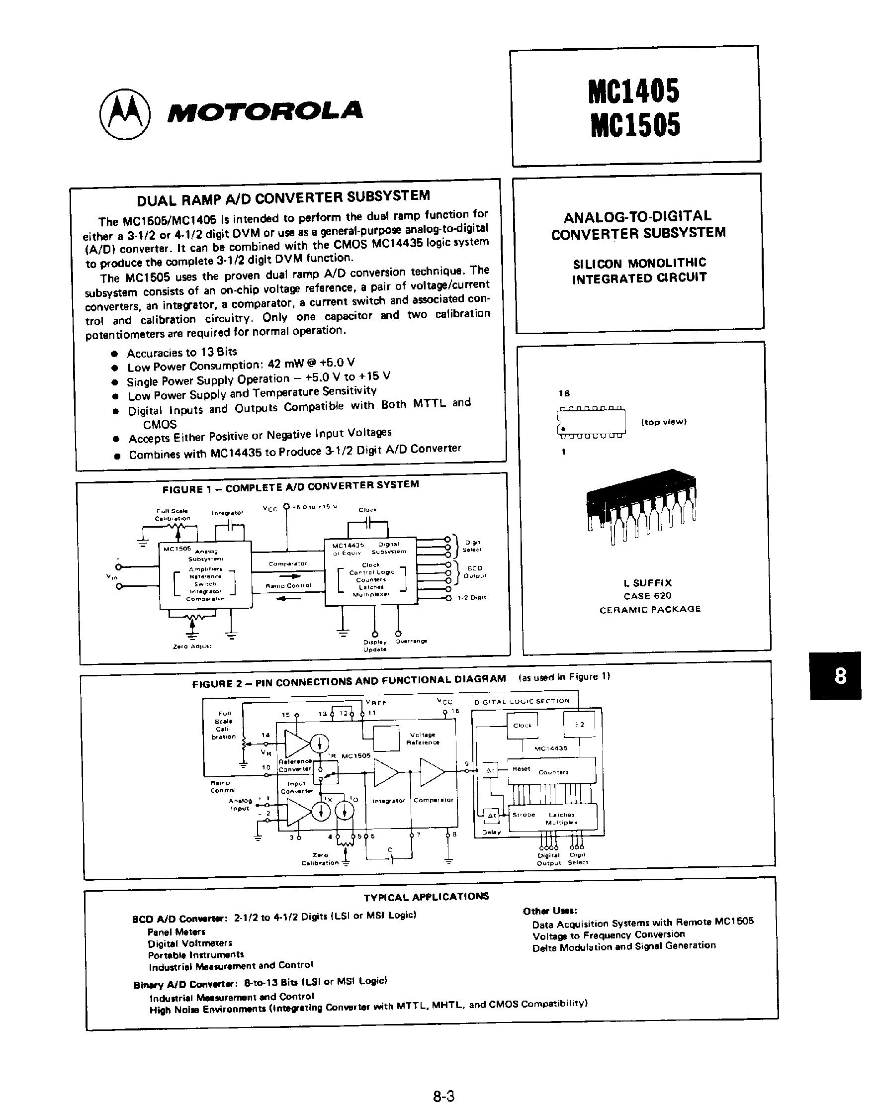 Даташит MC1405 - ANALOG - TO - DIGITAL CONVERTER SUBSYSTEM страница 1