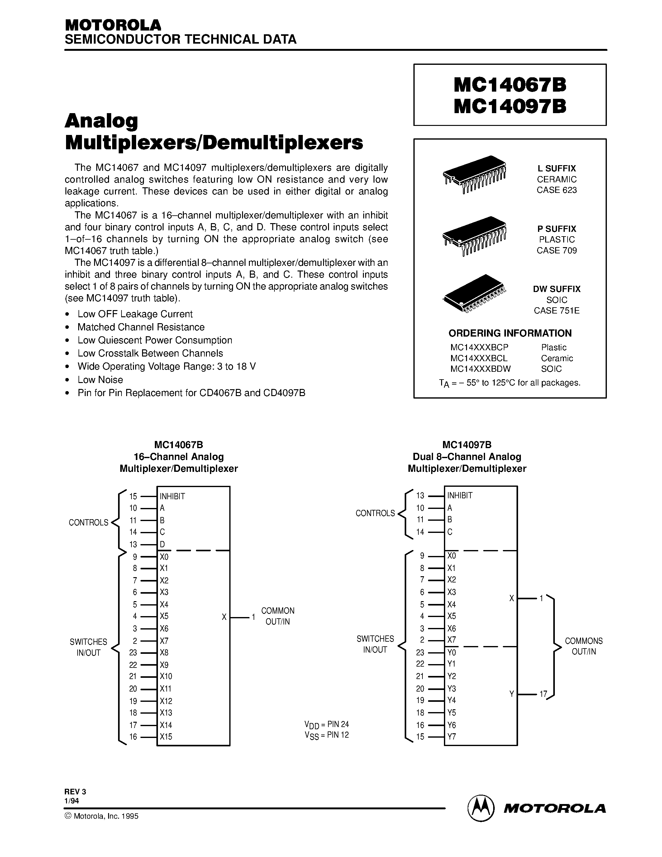 Даташит MC14067 - Analog Multiplexers/Demultiplexers страница 1