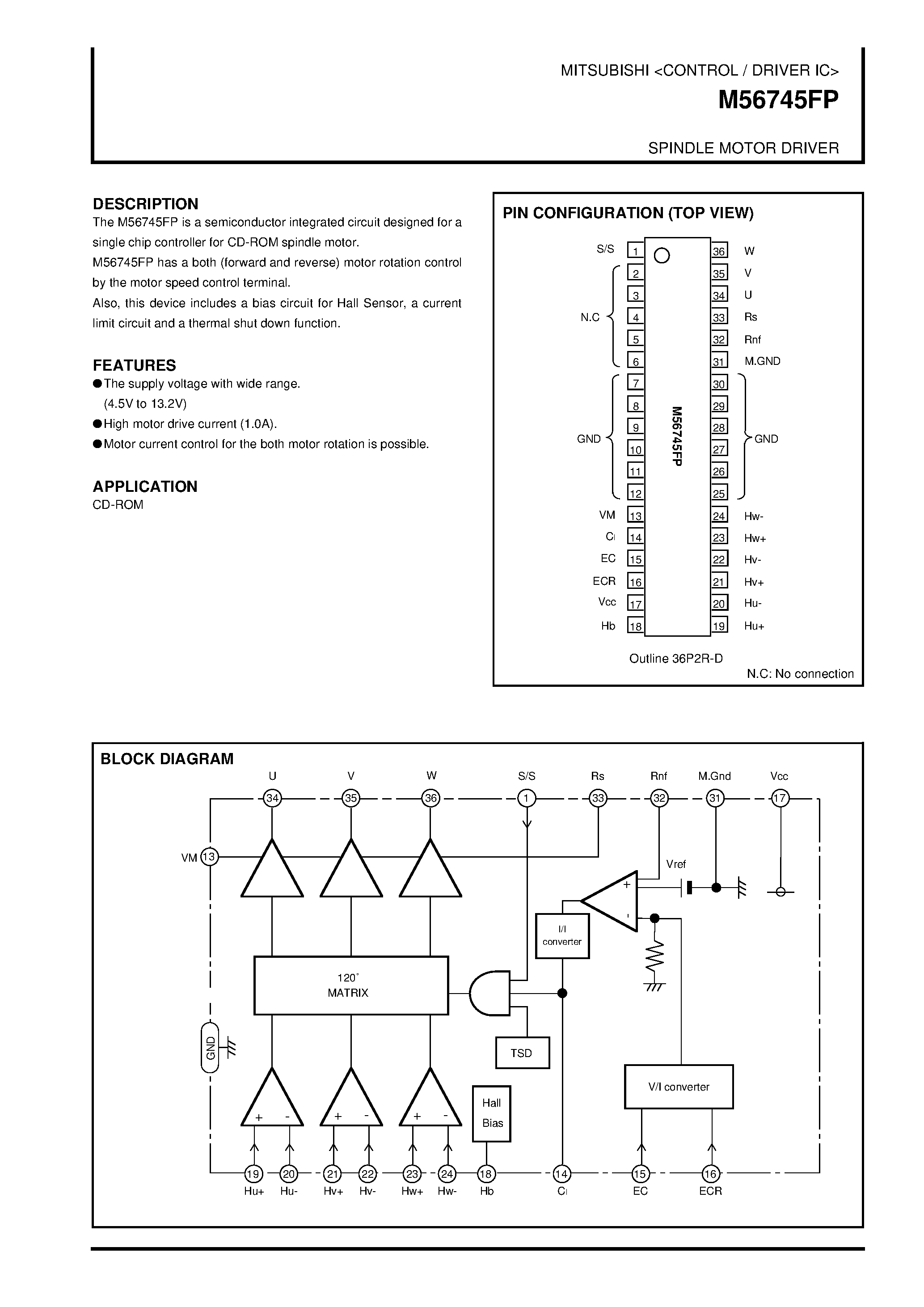 Даташит M56745FP - SPINDLE MOTOR DRIVER страница 1