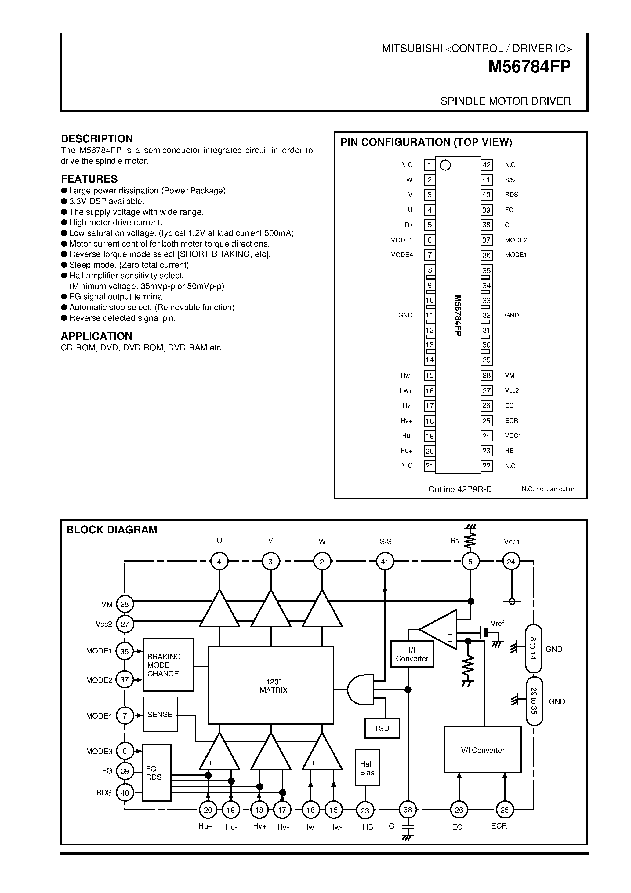 Даташит M56784 - SPINDLE MOTOR DRIVER страница 1