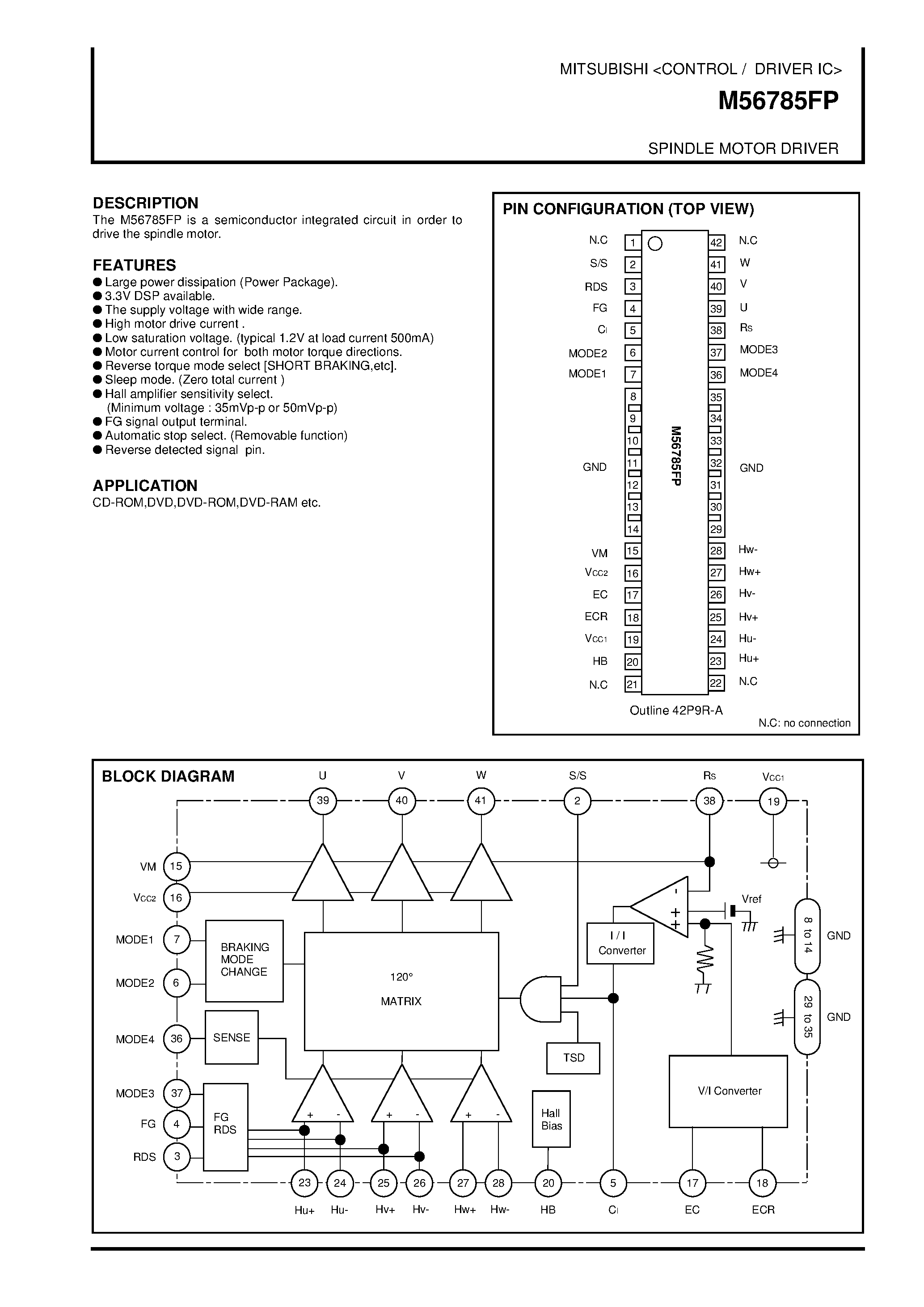 Даташит M56785FP - SPINDLE MOTOR DRIVER страница 1