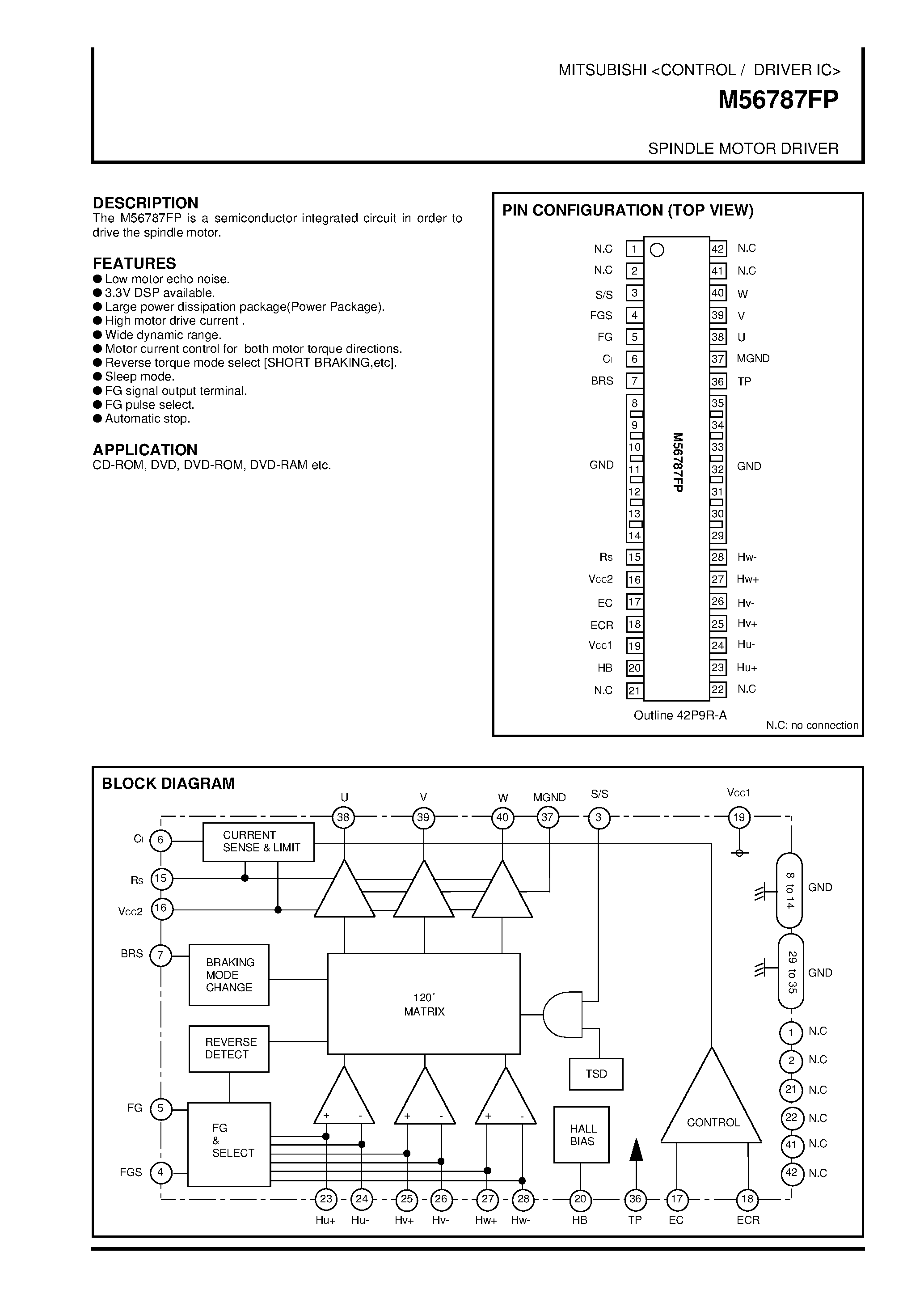 Даташит M56787FP - SPINDLE MOTOR DRIVER страница 1