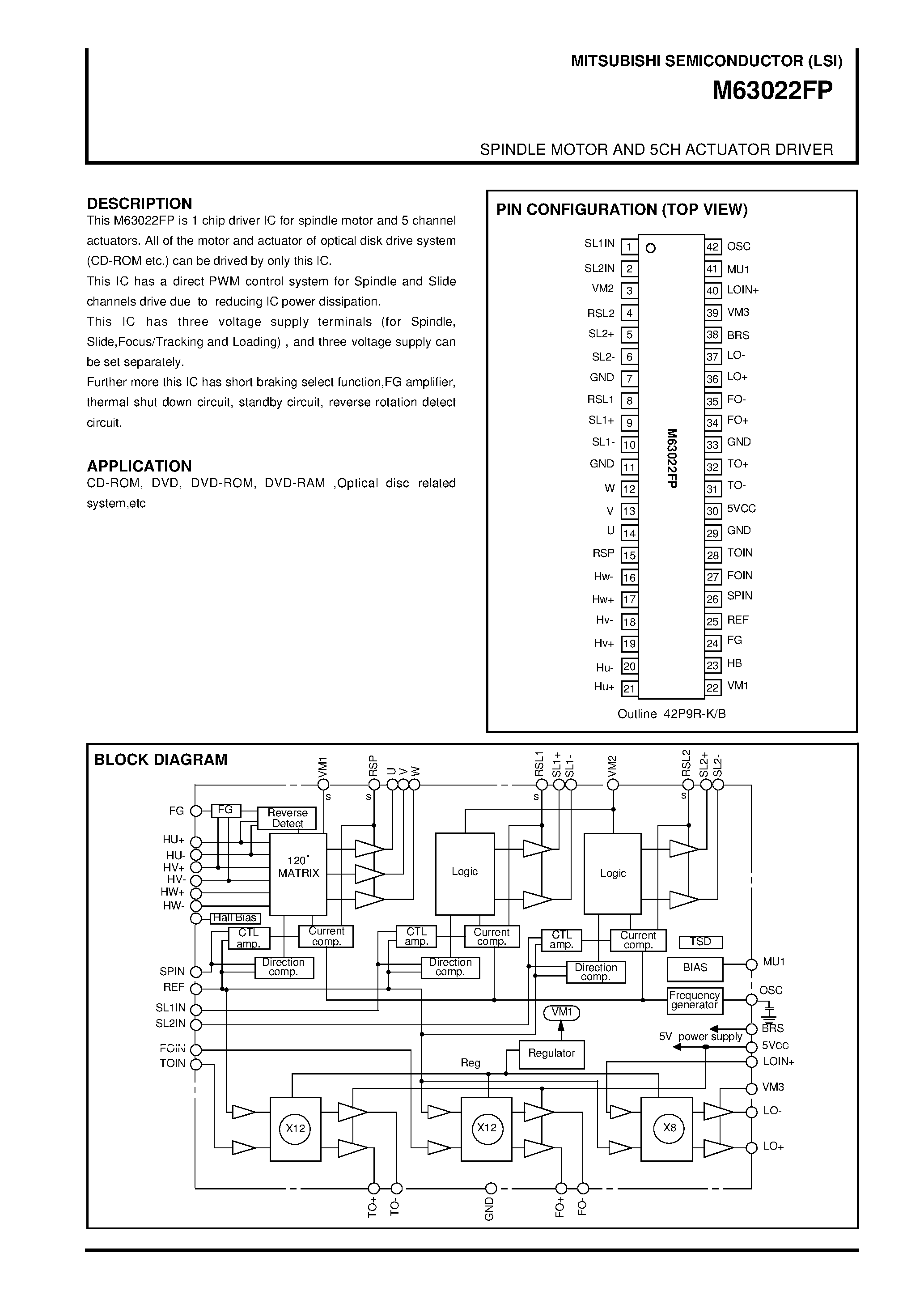 Даташит M63022FP - SPINDLE MOTOR AND 5CH ACTUATOR DRIVER страница 1