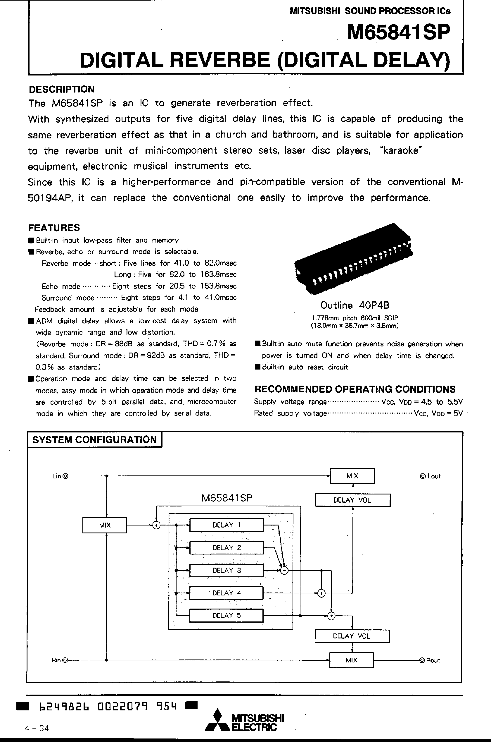 Даташит M65841 - DIGITAL REVERBE (DIGITAL DELAY) страница 1