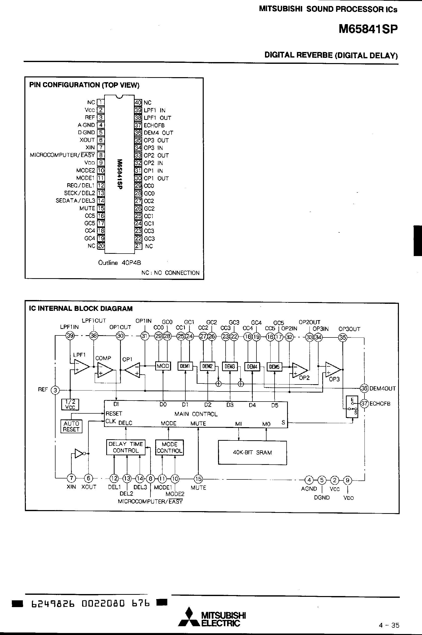 Даташит M65841 - DIGITAL REVERBE (DIGITAL DELAY) страница 2