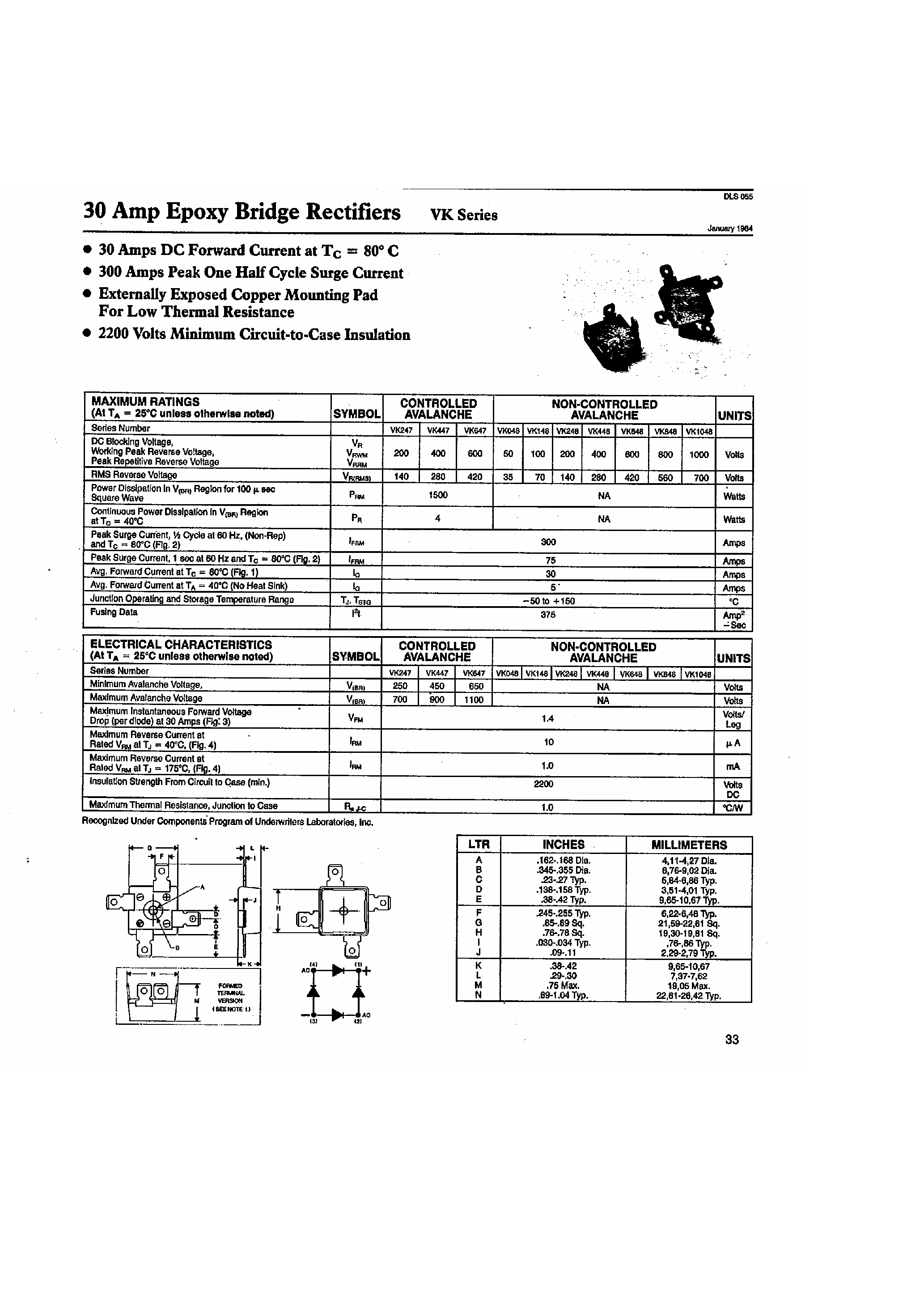 Datasheet VK648 - 30 Amp Epoxy Vridge Rectifiers page 1