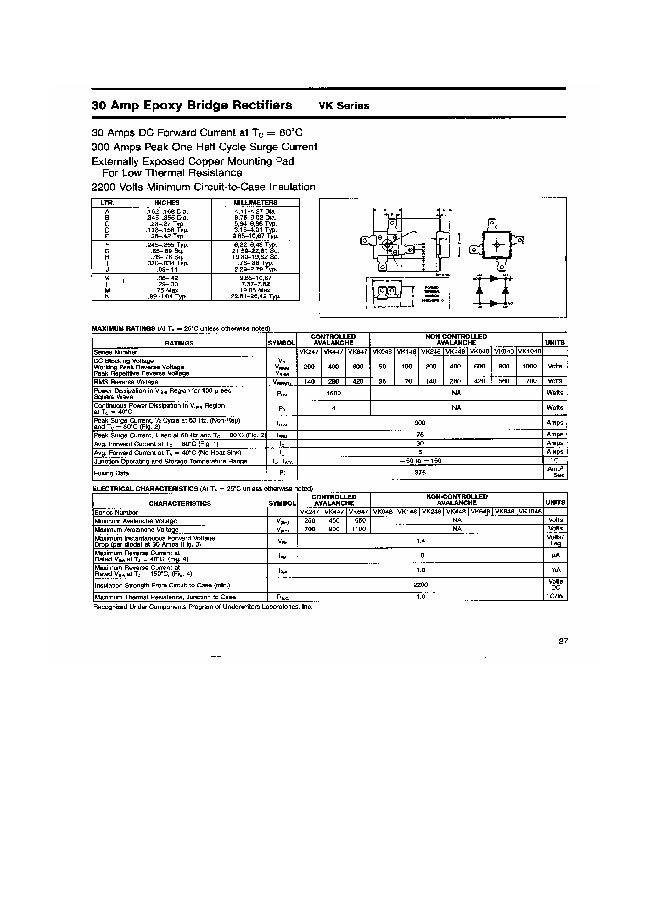 Datasheet VK648 - 30 Amp Epoxy Vridge Rectifiers page 1