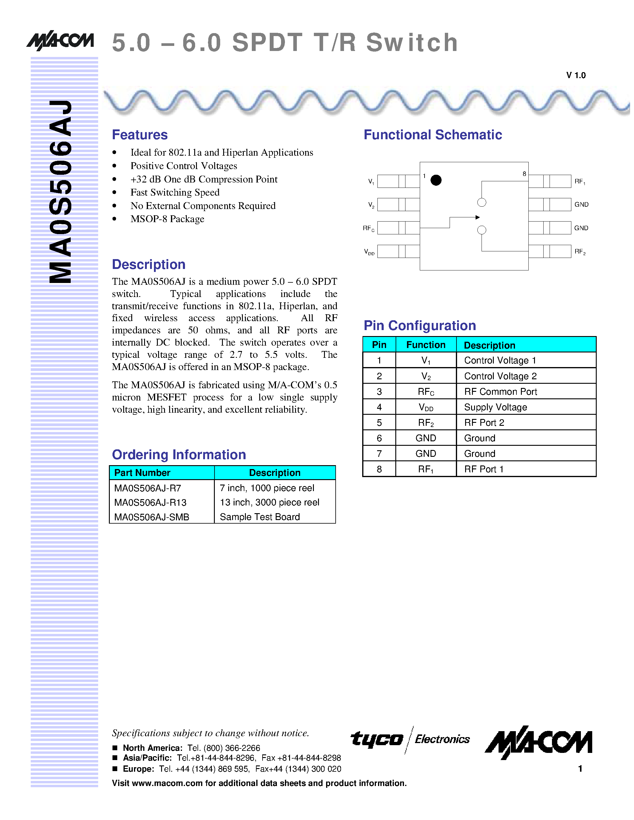 Datasheet MA0S506AJ - 5.0 - 6.0 SPDT T/R Switch page 1