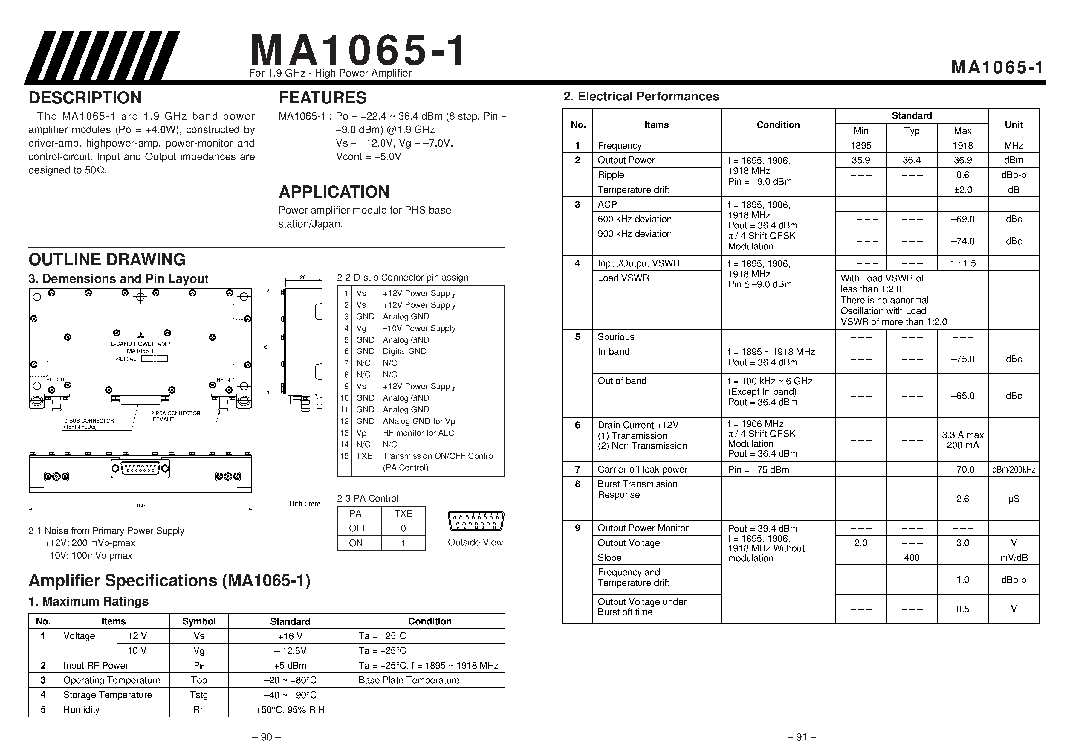 Даташит MA1065-1 - For 1.9 GHz - High Power Amplifier страница 1