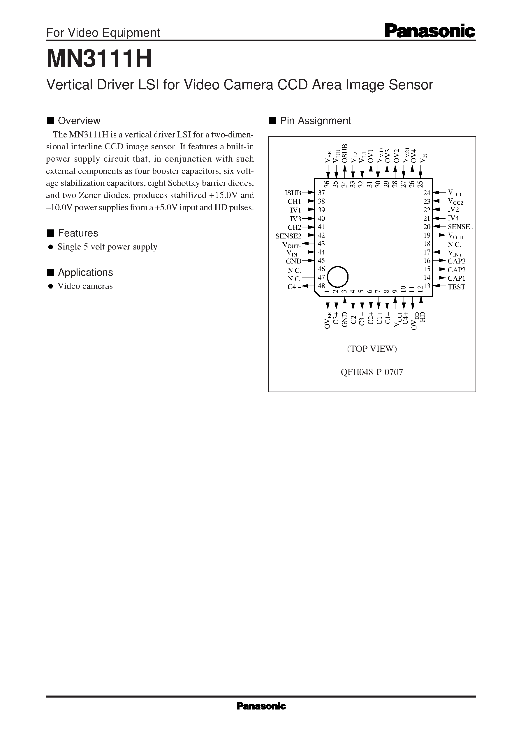 Datasheet MA1150-M - Vertical Driver LSI for Video Camera CCD Area Image Sensor page 1