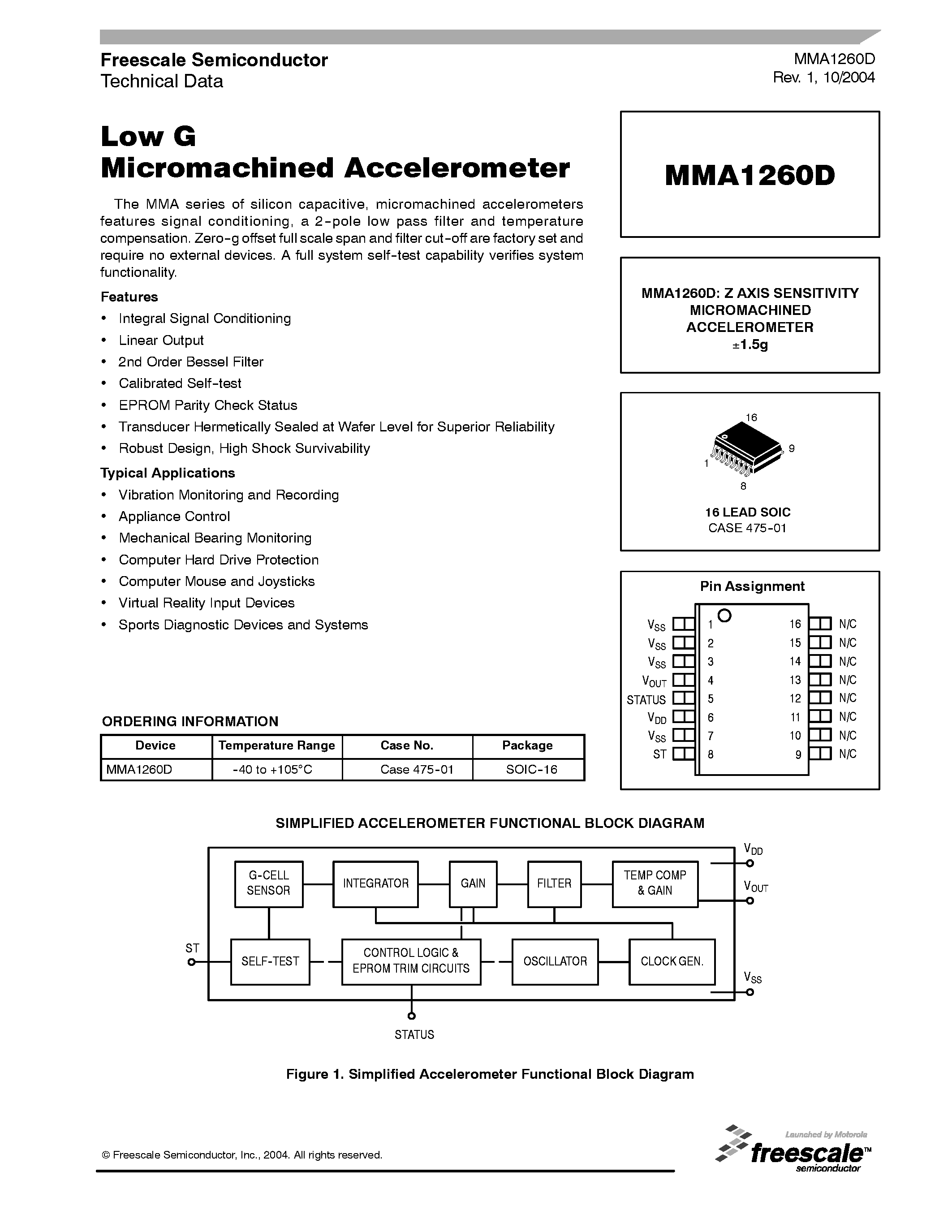 Datasheet MA126 - Low G Micromachined Accelerometer page 1