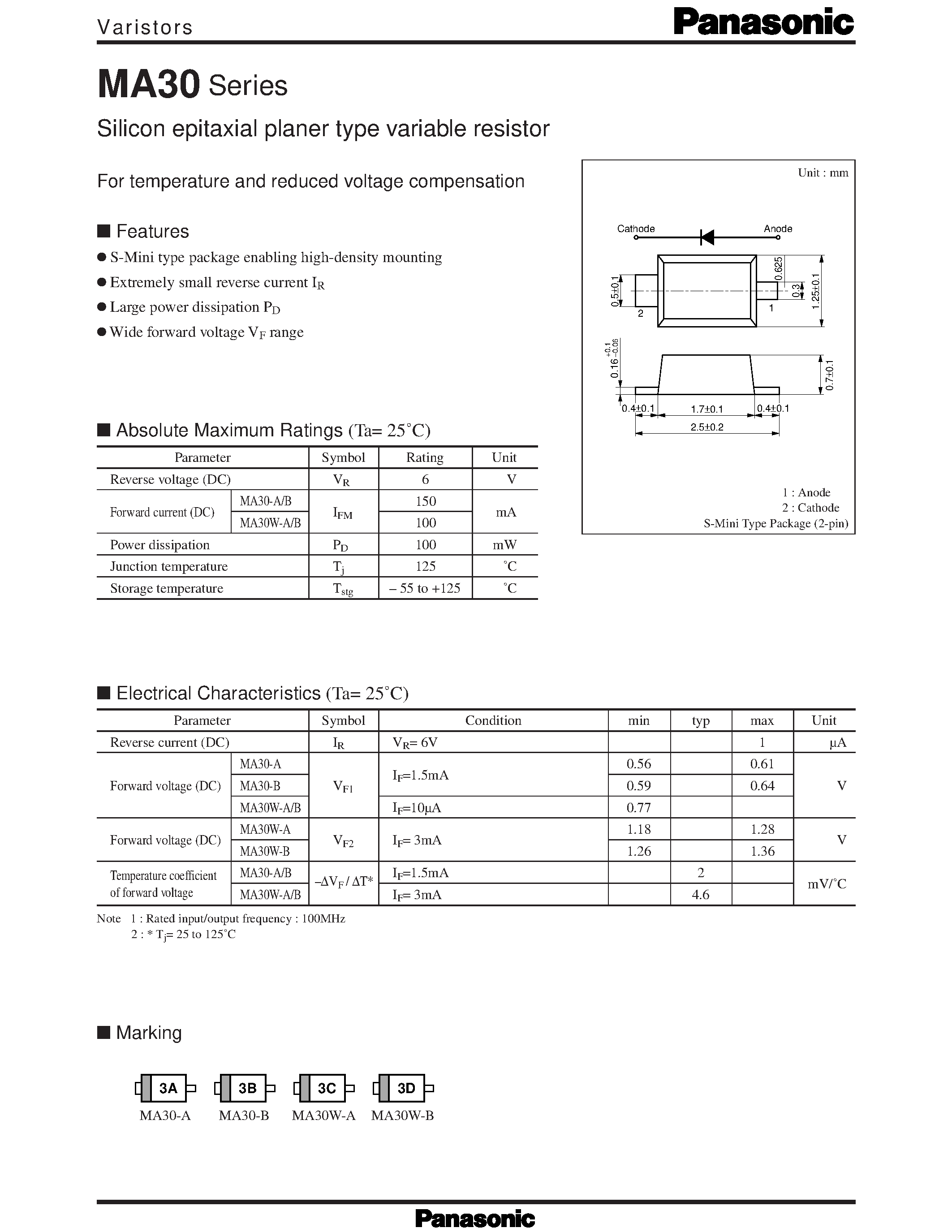 Datasheet MA30-B - Silicon epitaxial planer type variable resistor page 1