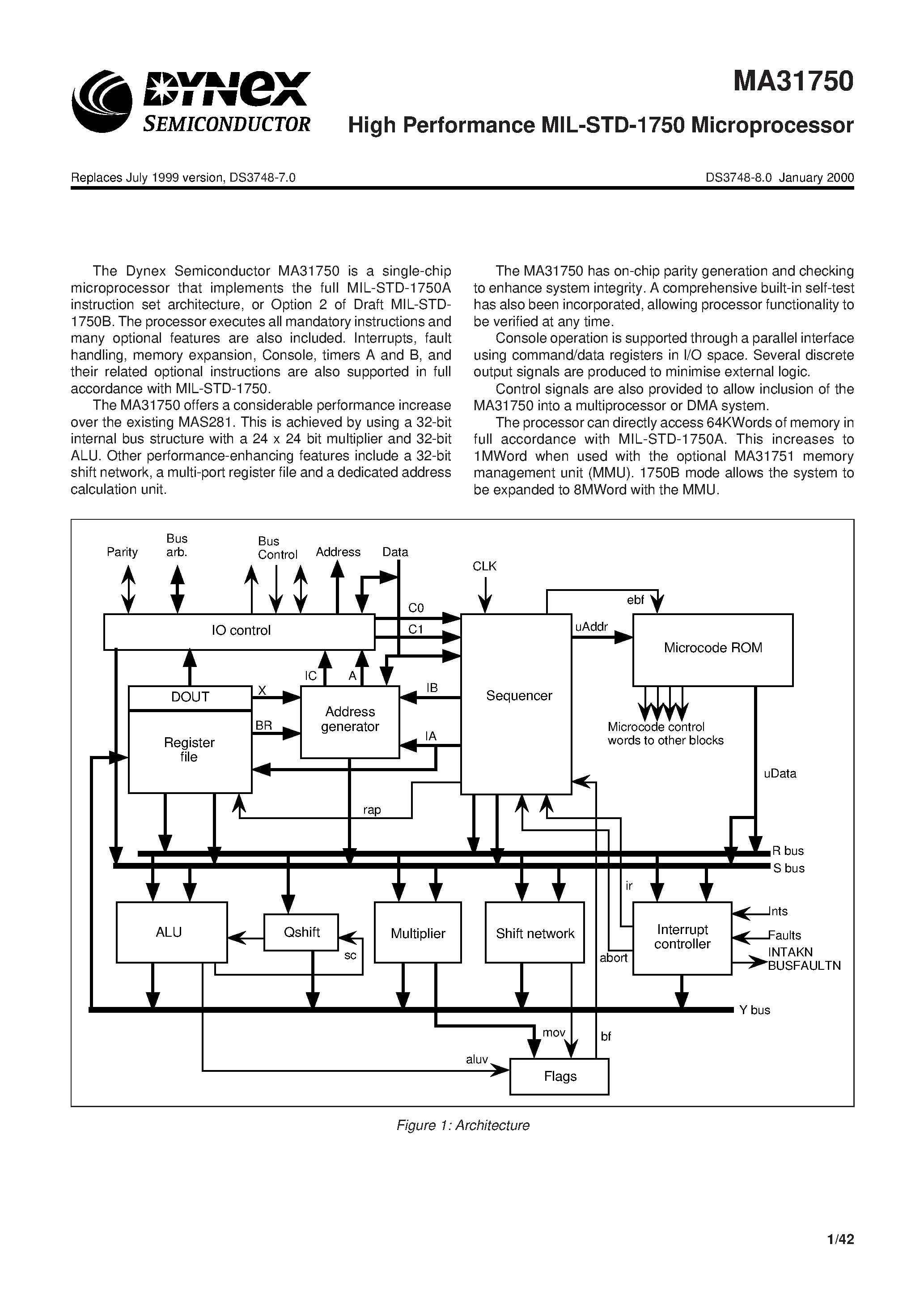 Даташит MA31750 - High Performance MIL-STD-1750 Microprocessor страница 1