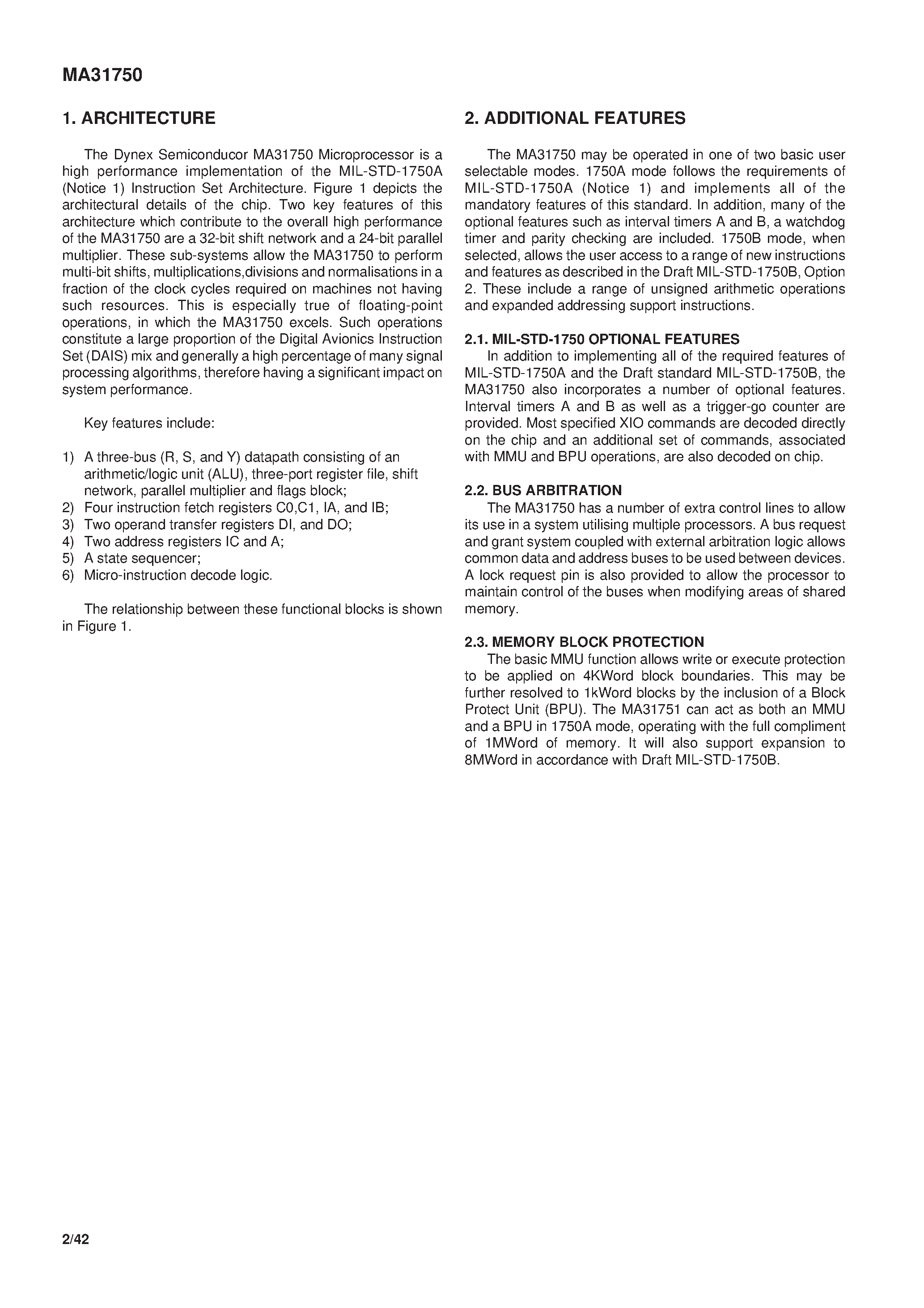 Даташит MA31750 - High Performance MIL-STD-1750 Microprocessor страница 2