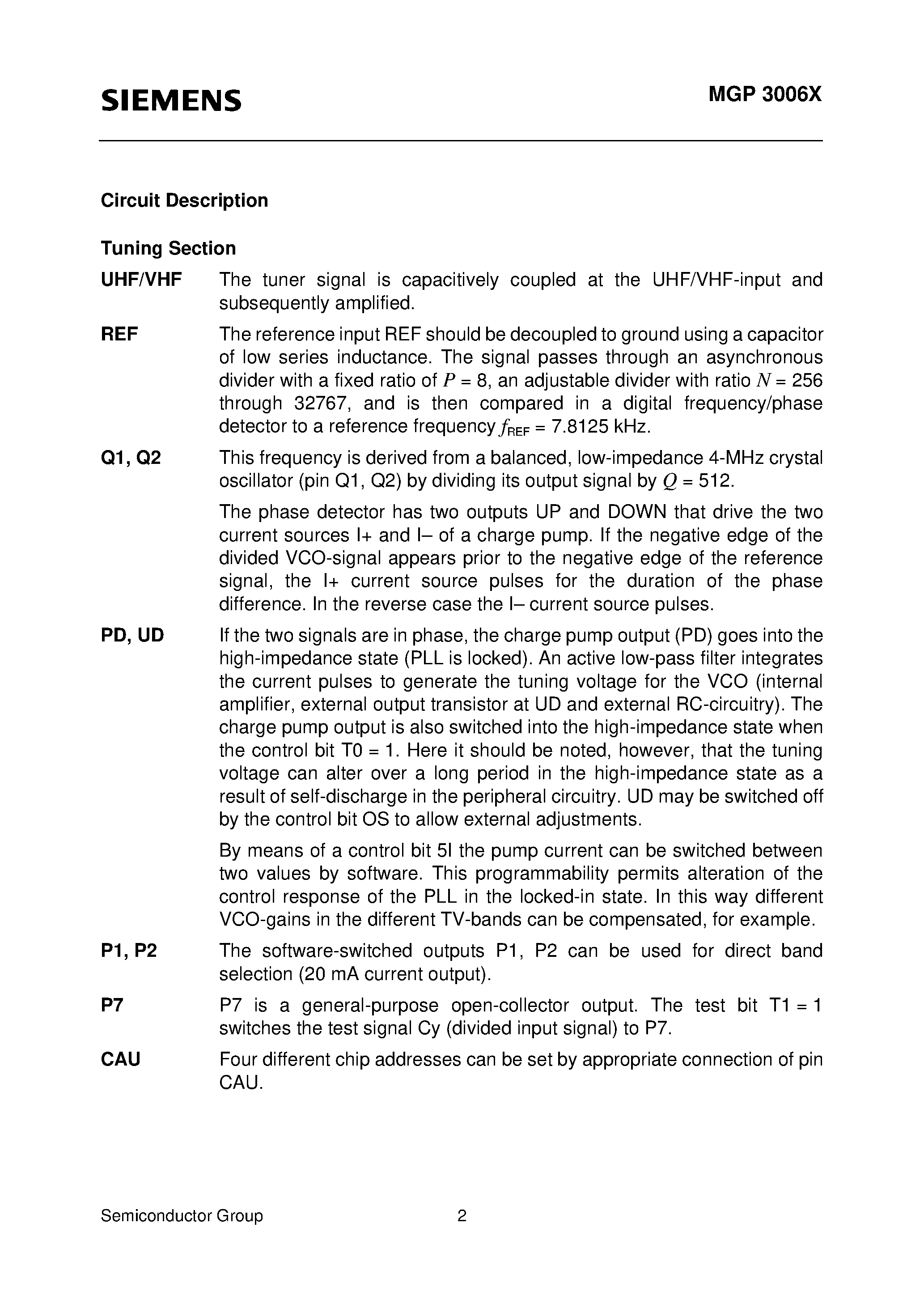 Даташит MGP3006 - GHz PLL with I2C Bus and Four Chip Addresses страница 2