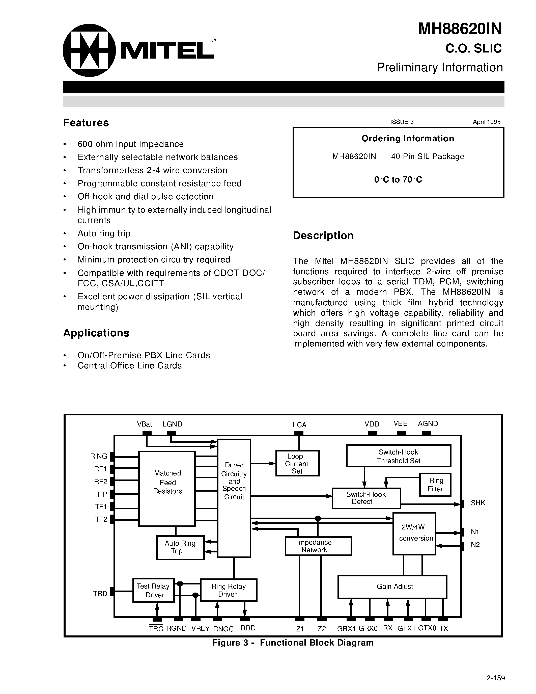 Datasheet MH88620IN - C.O. SLIC Preliminary Information page 1