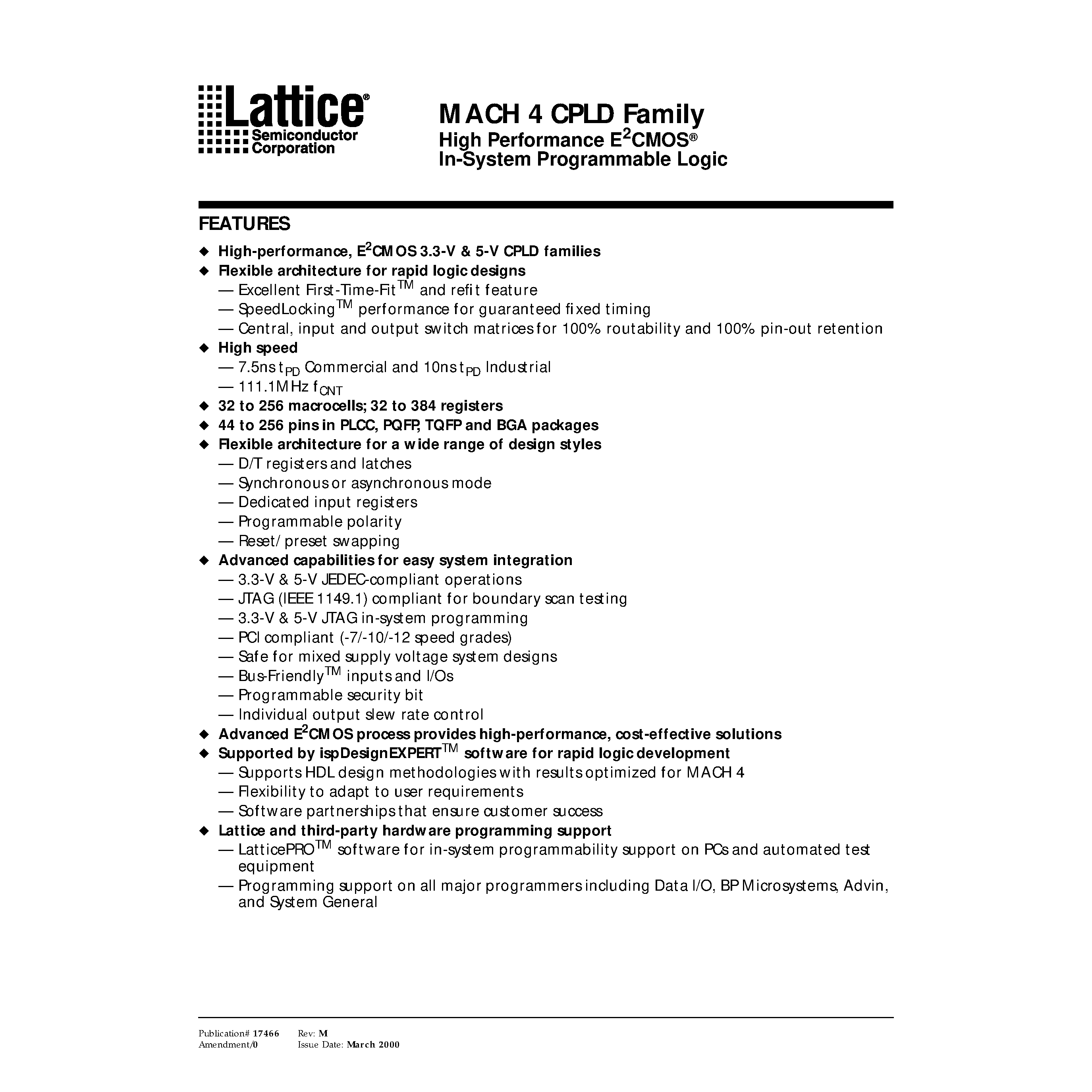 Datasheet M4-128/64-10VC - High Performance E 2 CMOS In-System Programmable Logic page 1