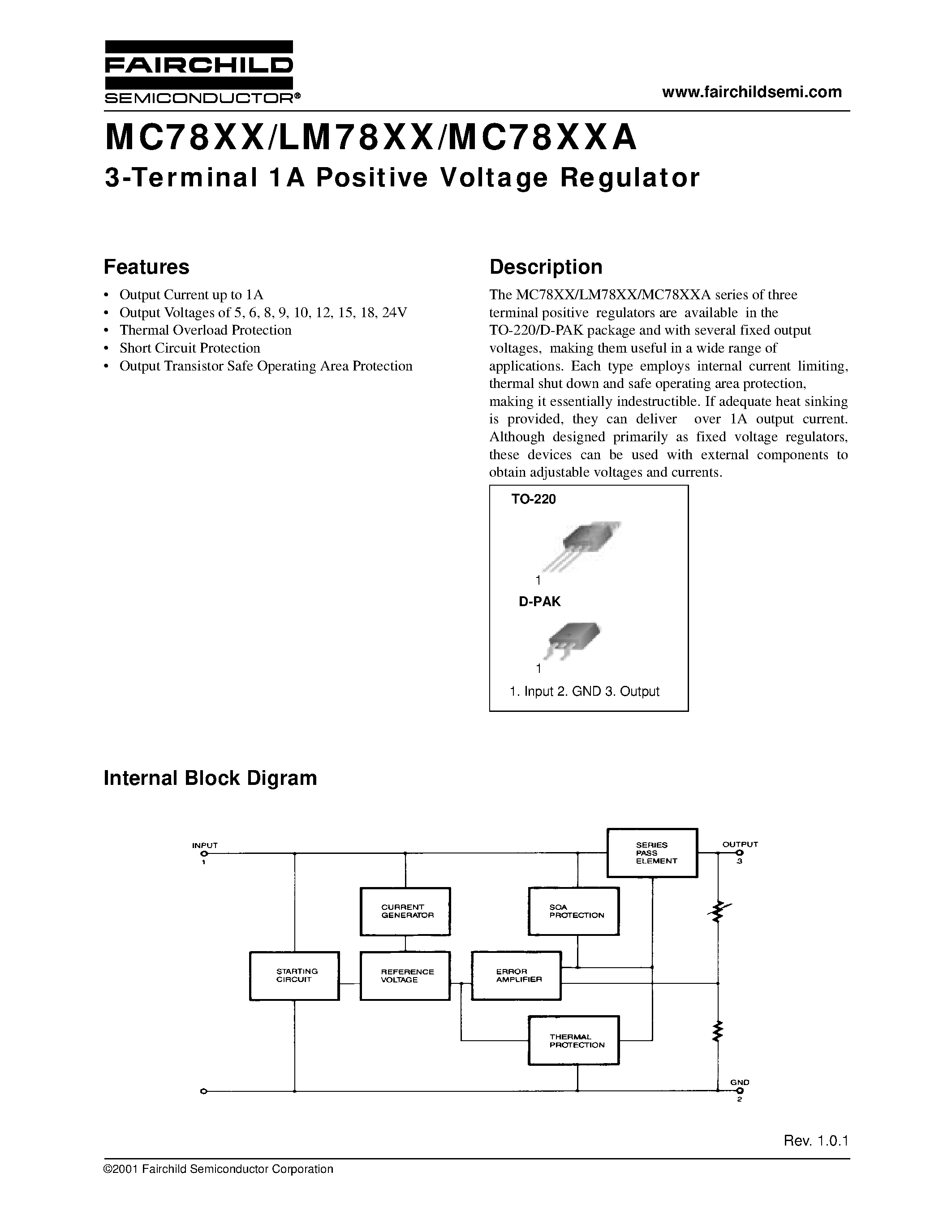 Datasheet MC7810CT - 3-Terminal 1A Positive Voltage Regulator page 1